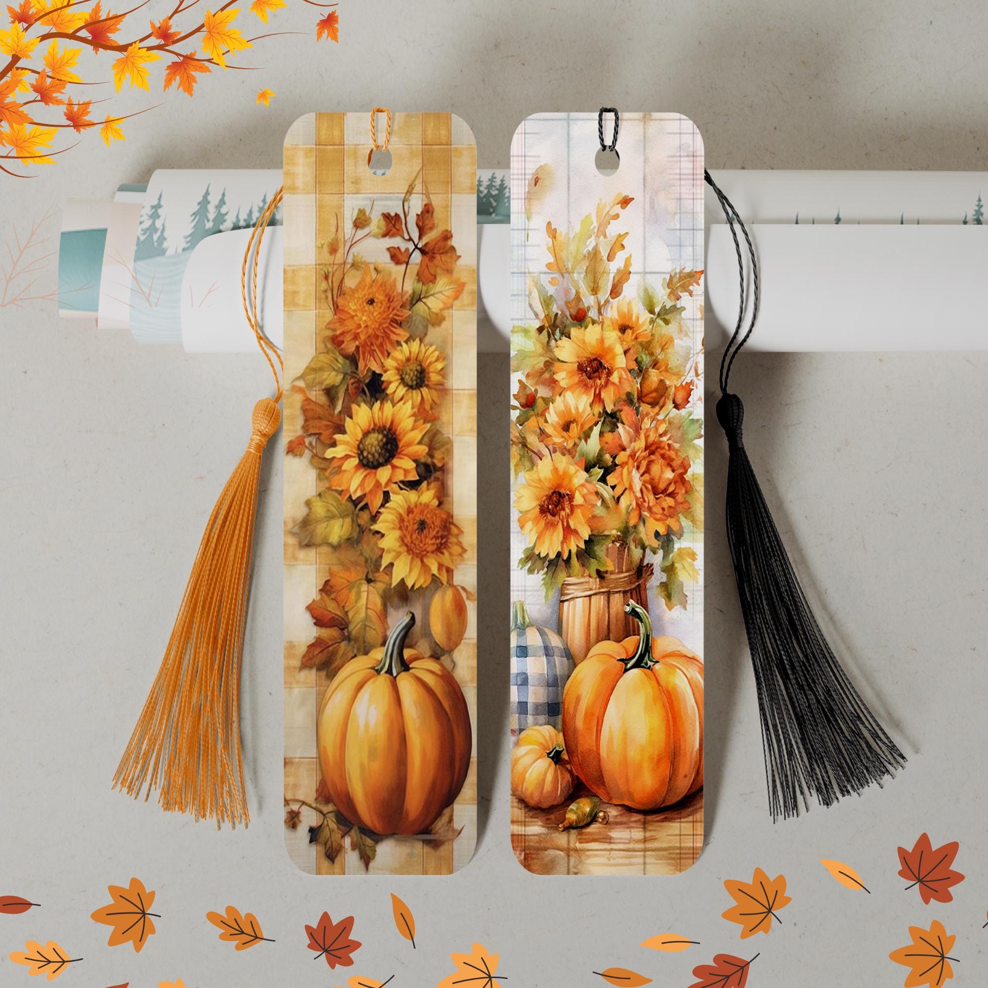 Lesezeichen aus Aluminium Geschenk zum Geburtstag Herbst Kürbis Bücher Bookmark - 2 Motive zur Auswahl  #LEALU