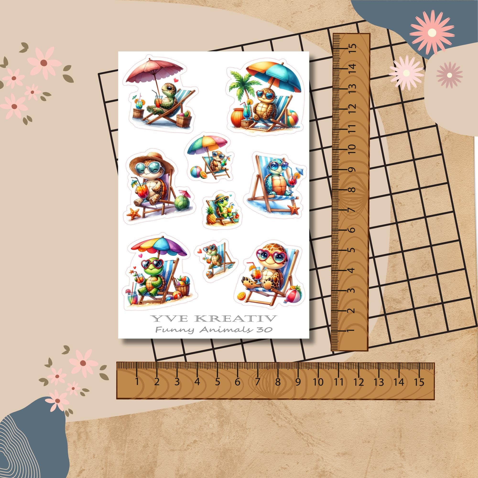 Aufkleber Bogen Sticker Sommer Urlaub Strand Schildkröte Sticker Set, Stickerbogen zur Auswahl in Weiß - Transparent - Matt - Glanz #SBA6 Aufkleber Bogen Sticker Sommer Urlaub Strand Schildkröte Sticker Set, Stickerbogen zur Auswahl in Weiß - Transparent - Matt - Glanz #SBA6