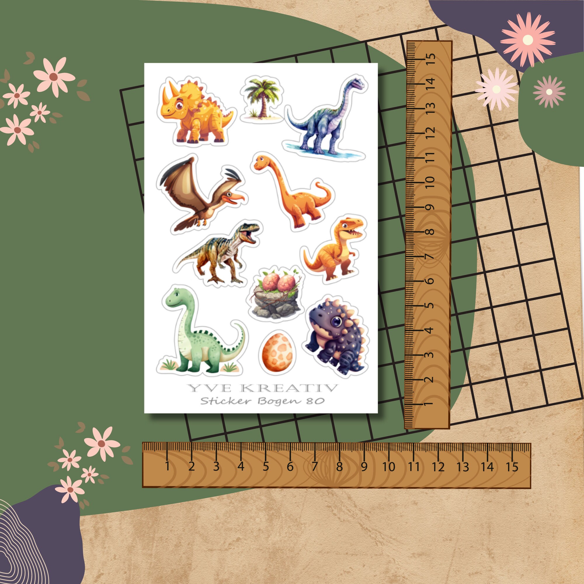Aufkleber, Sticker Bogen, Dinos, Dinosaurier | Sticker Set - 3 Stickerbogen zur Auswahl in Weiß - Transparent - Matt - Glanz  #SBA6