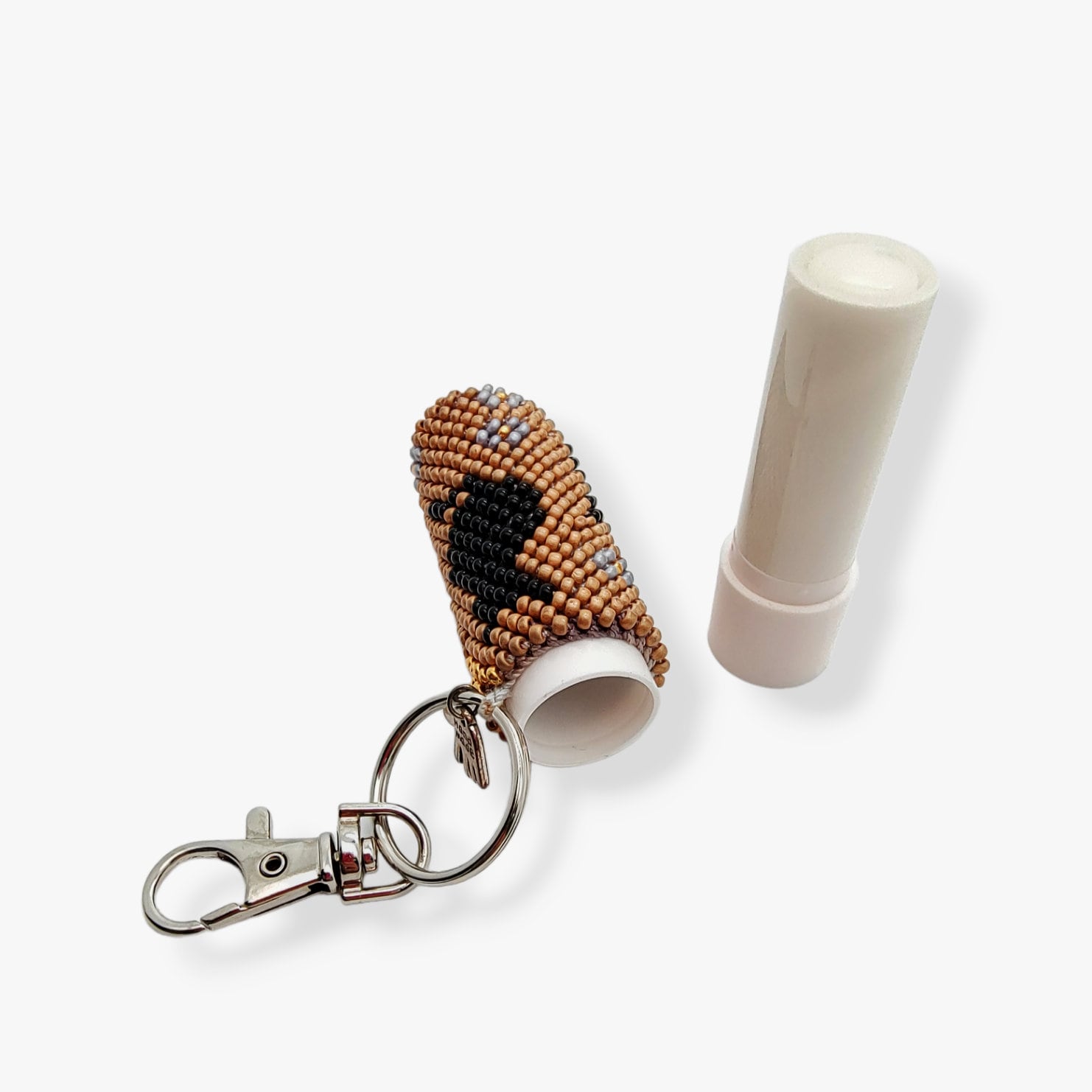 Anhänger für Lippenpflegestift - Lippenbalsam Täschchen " Katze" aus Rocailles - Miniperlen (2,6 mm) gehäkelt / Perlenhäkeln  #1583201560