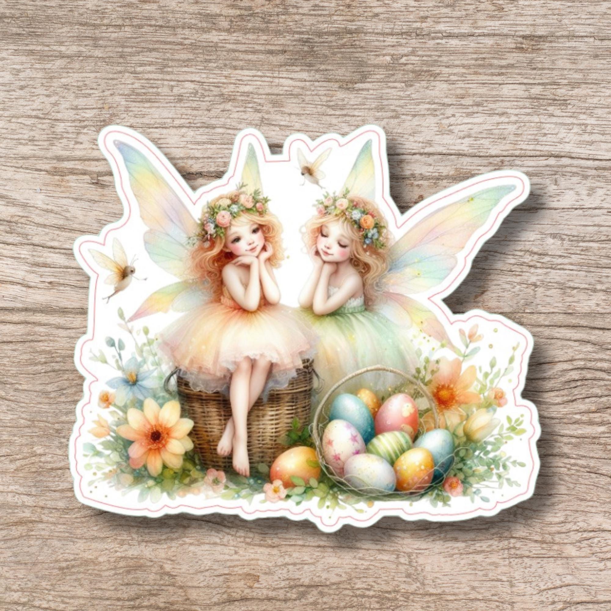 Aufkleber Ostern großer 8 cm Sticker Feen Fantasy Deko Geschenkaufkleber romantisch - zur Auswahl in Weiß oder Transparent  #SEG8