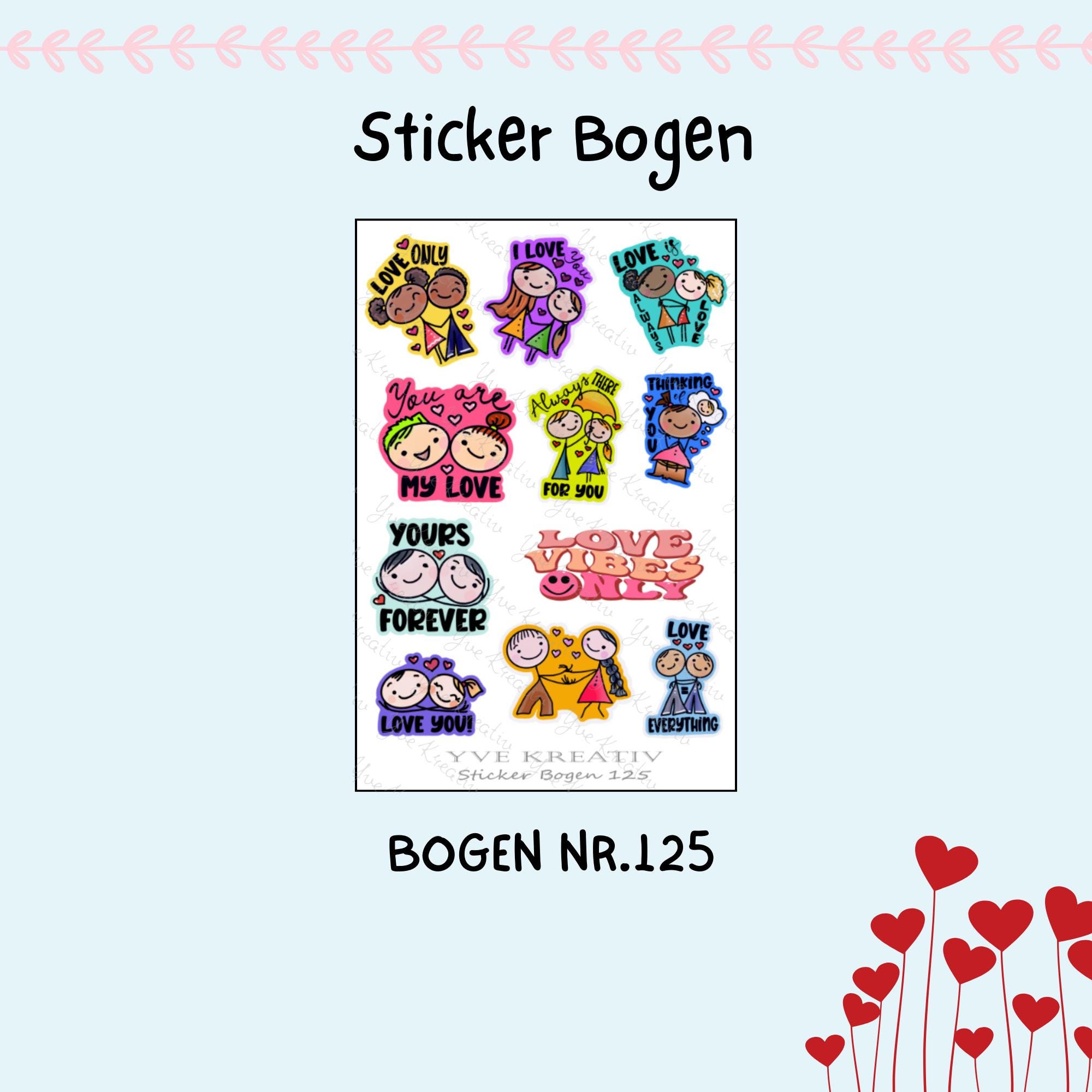 Aufkleber Bogen, Sticker, Love Valentinstag Freundschaft, Stickerbogen zur Auswahl in Weiß - Transparent - Matt - Glanz  #SBA6