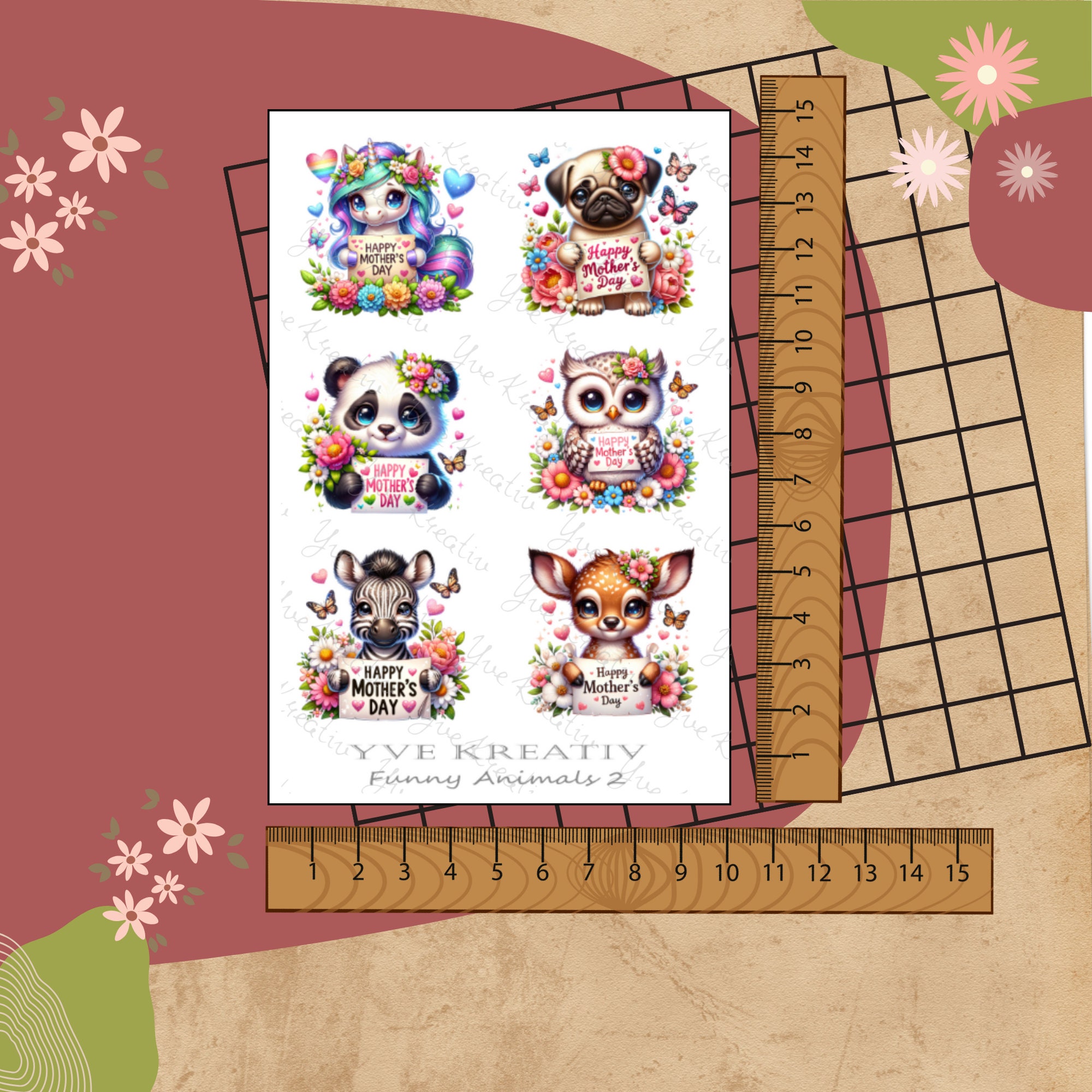 Sticker Aufkleber "Niedliche Tiere zum Muttertag" | Sticker Set - 3 Stickerbogen zur Auswahl in Weiß - Transparent - Matt - Glanz #SBA6