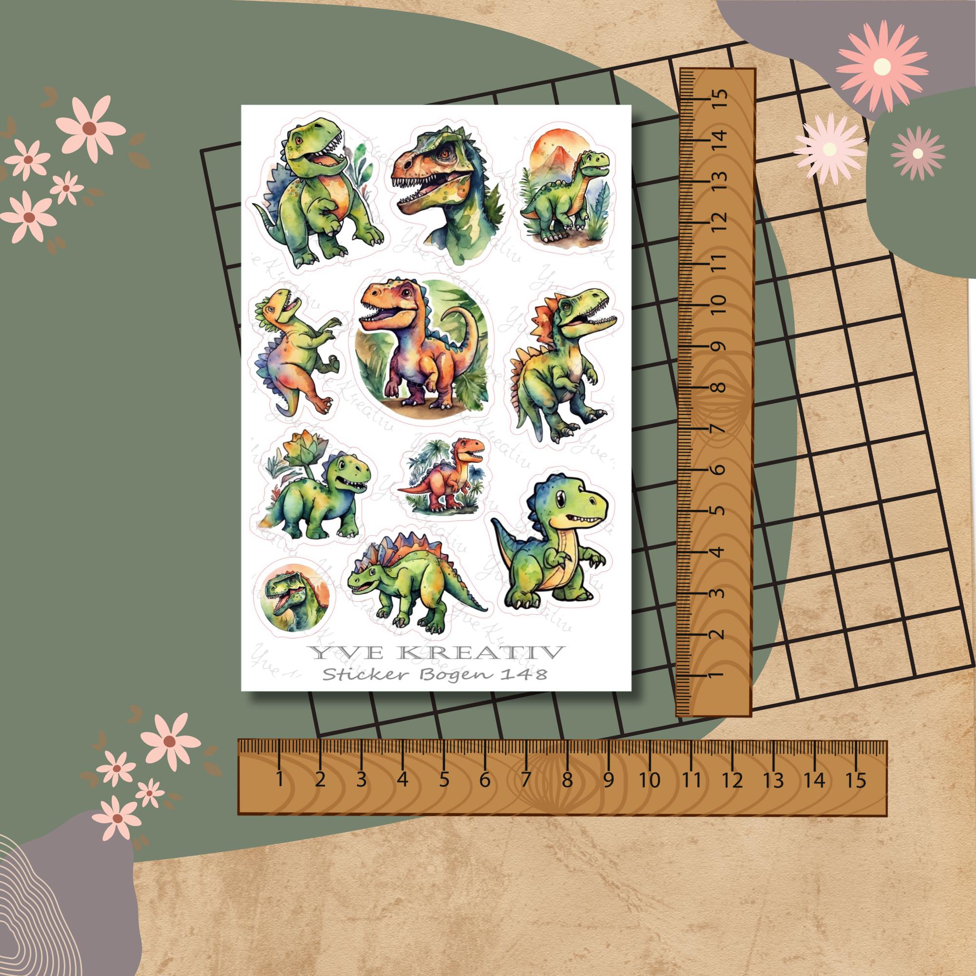 Aufkleber, Sticker Bogen, Dinos, Dinosaurier | Sticker Set - 3 Stickerbogen zur Auswahl in Weiß - Transparent - Matt - Glanz  #SBA6