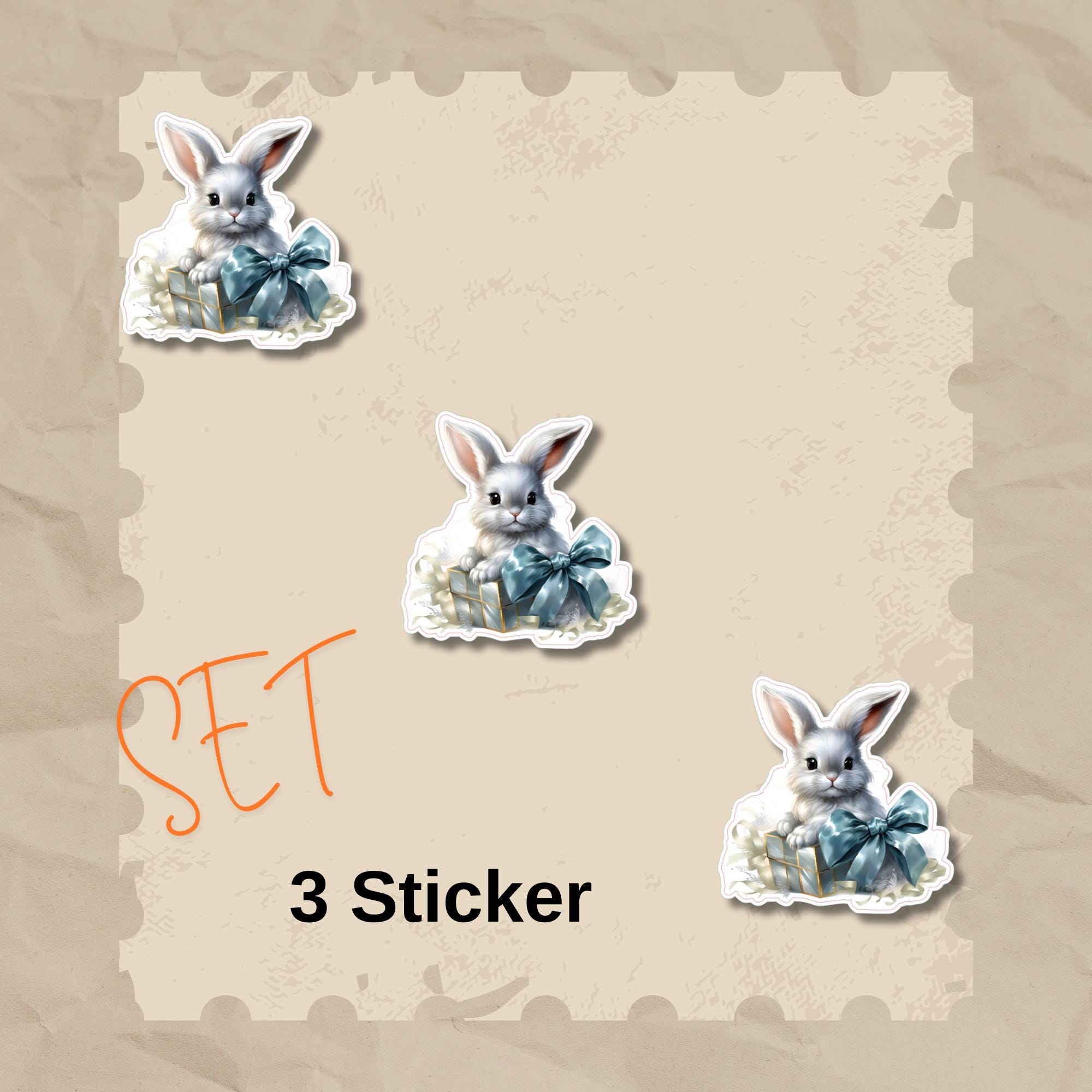 Aufkleber Ostern großer 8 cm Sticker niedliches Häschen Deko Hase Geschenkaufkleber Osterhase - zur Auswahl in Weiß oder Transparent  #SEG8