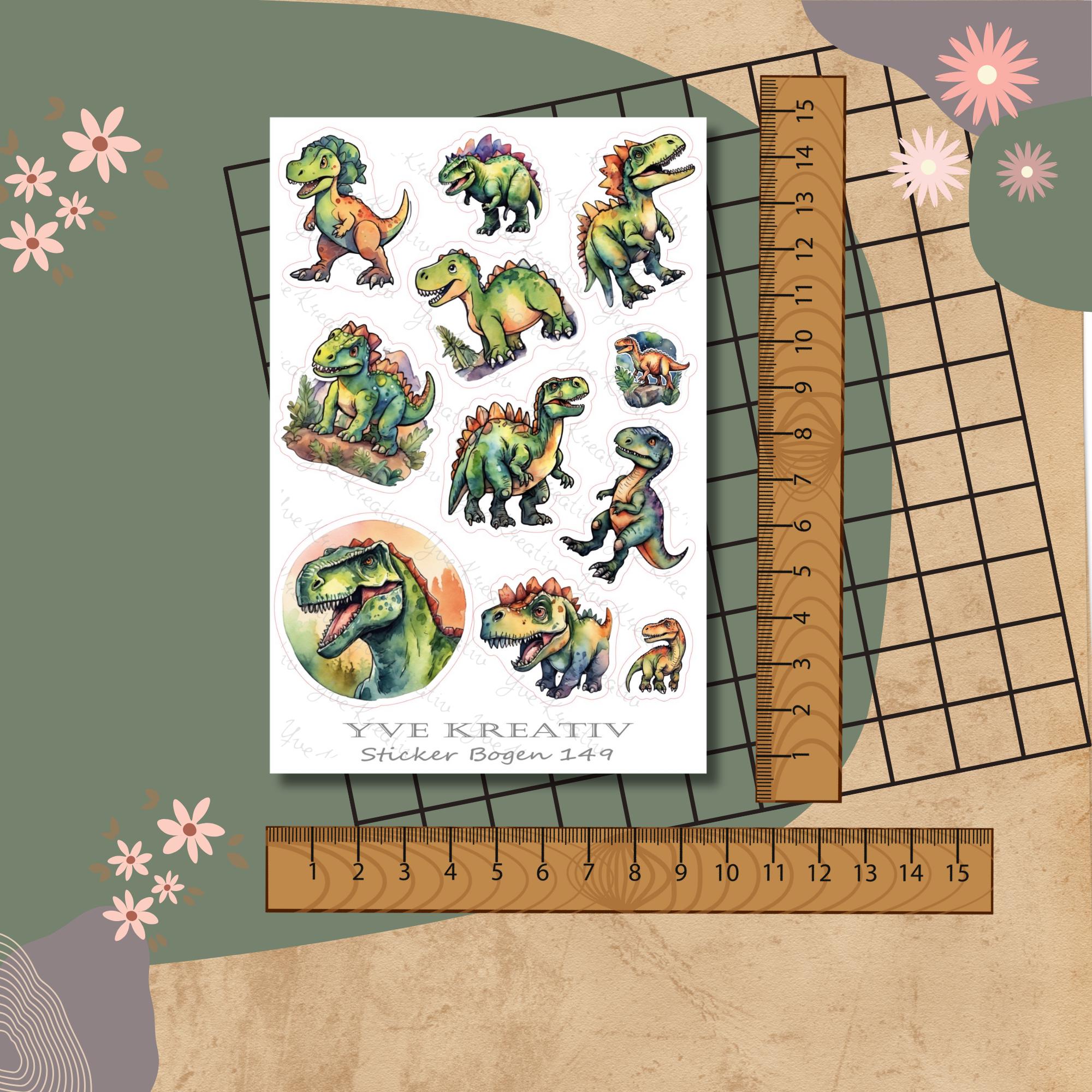 Aufkleber, Sticker Bogen, Dinos, Dinosaurier | Sticker Set - 3 Stickerbogen zur Auswahl in Weiß - Transparent - Matt - Glanz  #SBA6