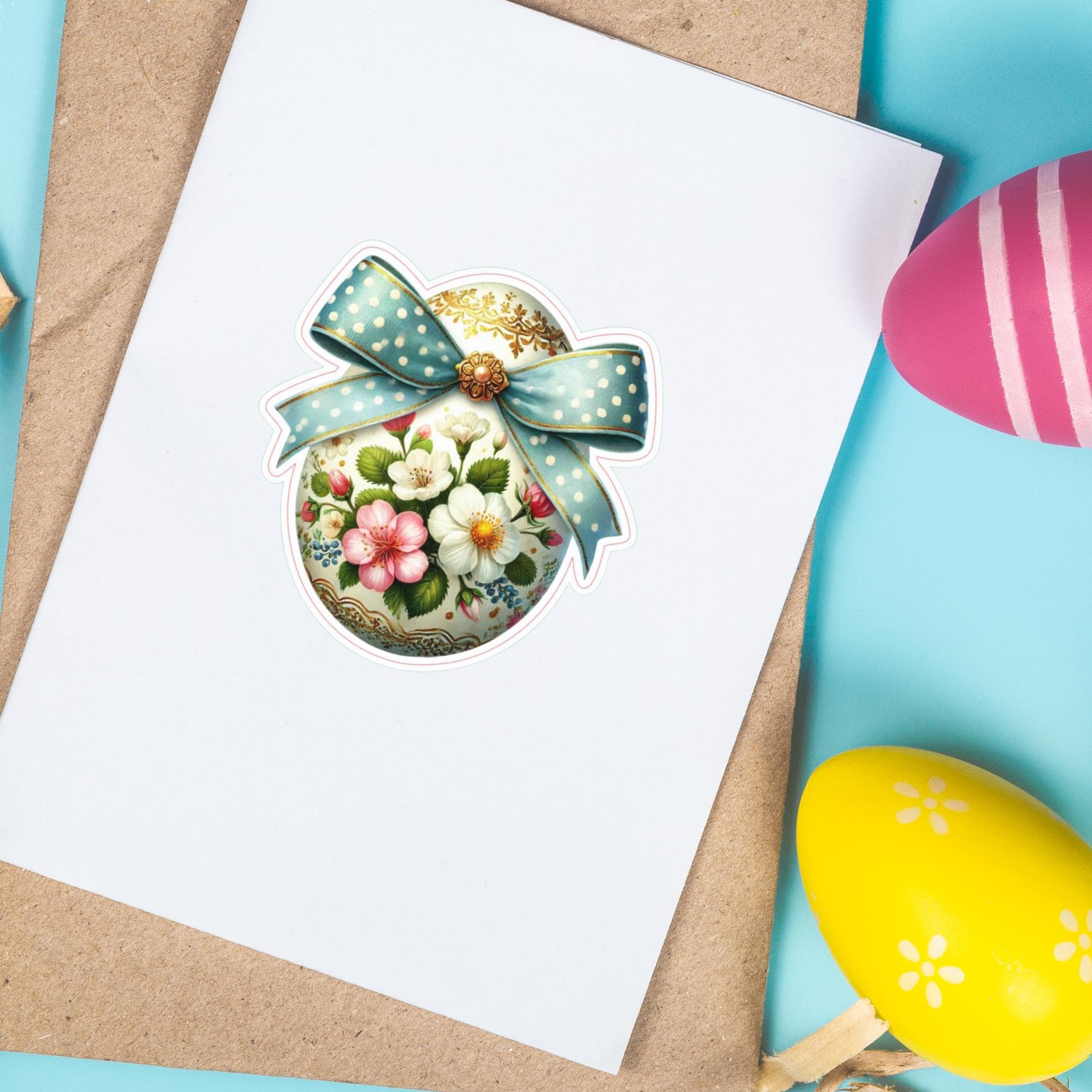 Aufkleber Ostern großer 8 cm Sticker Osterei Deko Osterfest Geschenkaufkleber Dekoei - zur Auswahl in Weiß oder Transparent  #SEG8