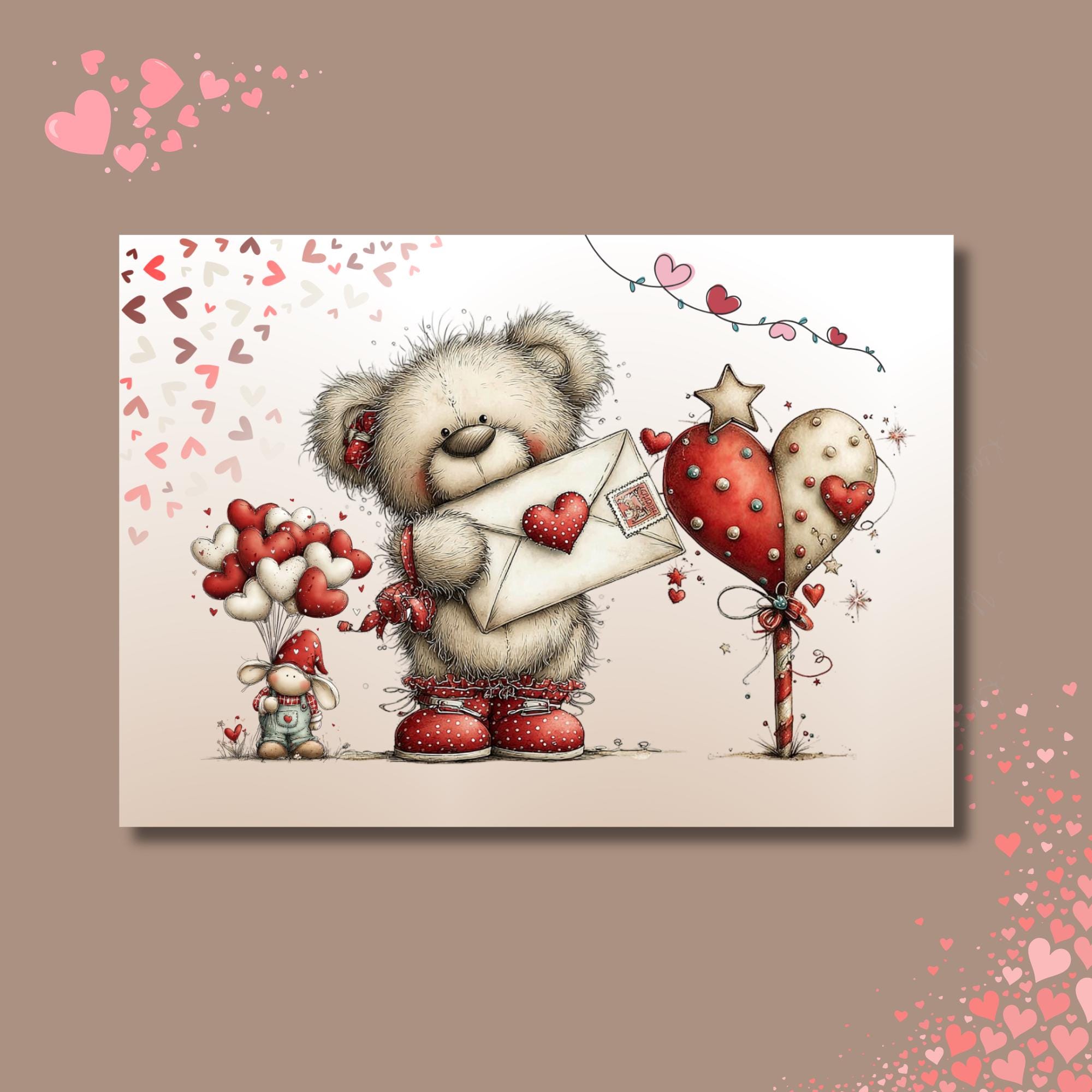 Postkarte zum Valentinstag Teddybär Grußkarte für Verliebte Liebesgruß Bär Liebespost Verlobungskarte Liebesbrief #PHL20