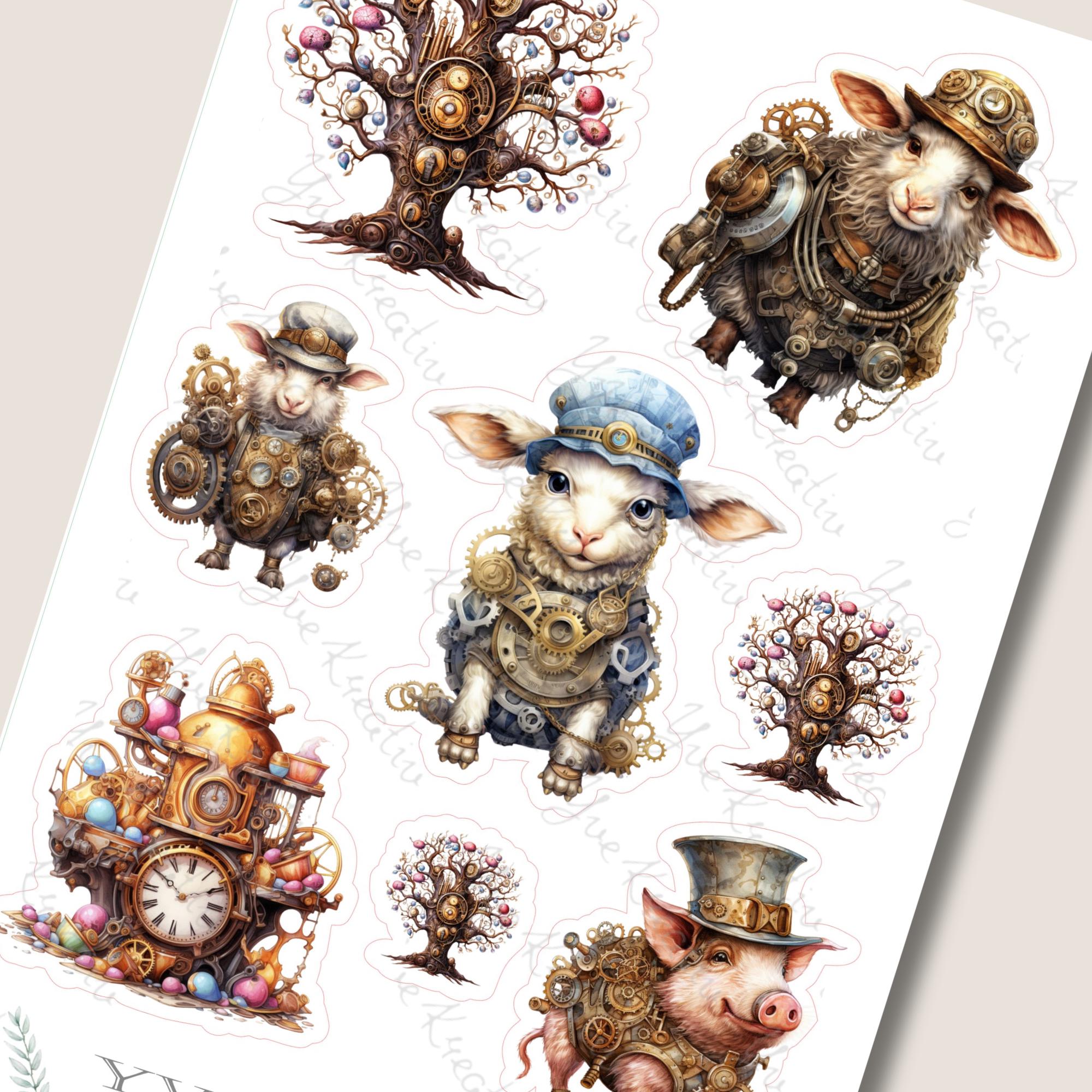 Sticker Bogen Aufkleber "Ostern Steampunk" | Sticker Set - 4 Stickerbogen zur Auswahl in Weiß - Transparent - Matt - Glanz #SBA6 Sticker Bogen Aufkleber "Ostern Steampunk" | Sticker Set - 4 Stickerbogen zur Auswahl in Weiß - Transparent - Matt - Glanz #SBA6