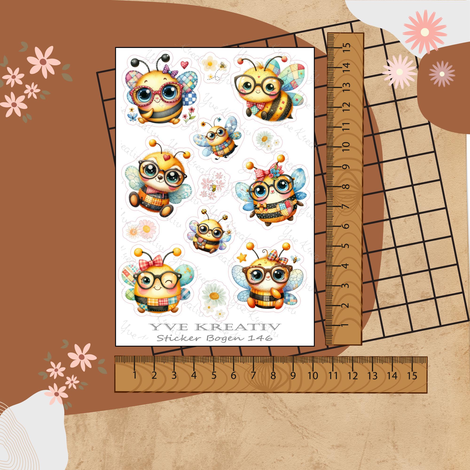 Aufkleber, Sticker Bogen, Bienen, Bienchen | Sticker Set - 3 Stickerbogen zur Auswahl in Weiß - Transparent - Matt - Glanz  #SBA6