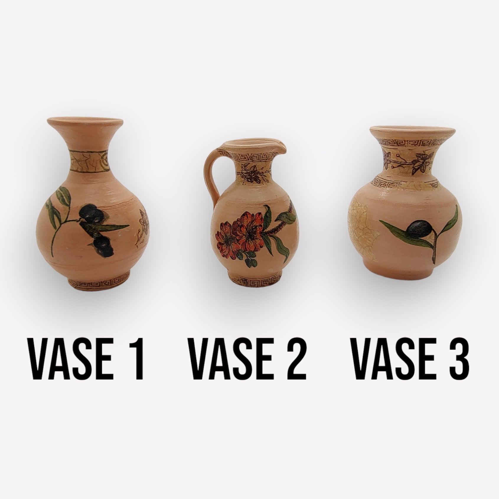 Kleine Ton -Vase verziert mit Serviettentechnik