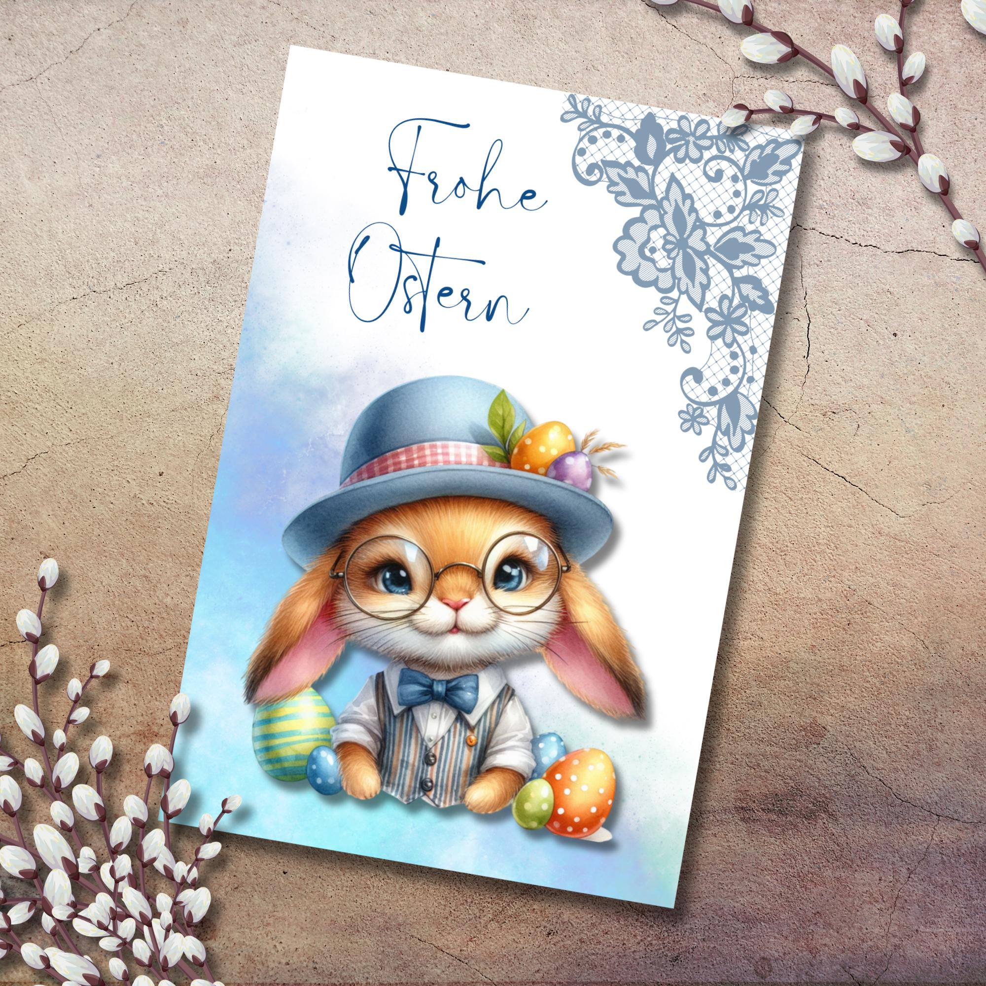 Karte zu Ostern, Postkarte, Glückwunschkarte, Grußkarte, Geschenkkarte auf DIN A6 Karte mit Glanzoberfläche #PHO