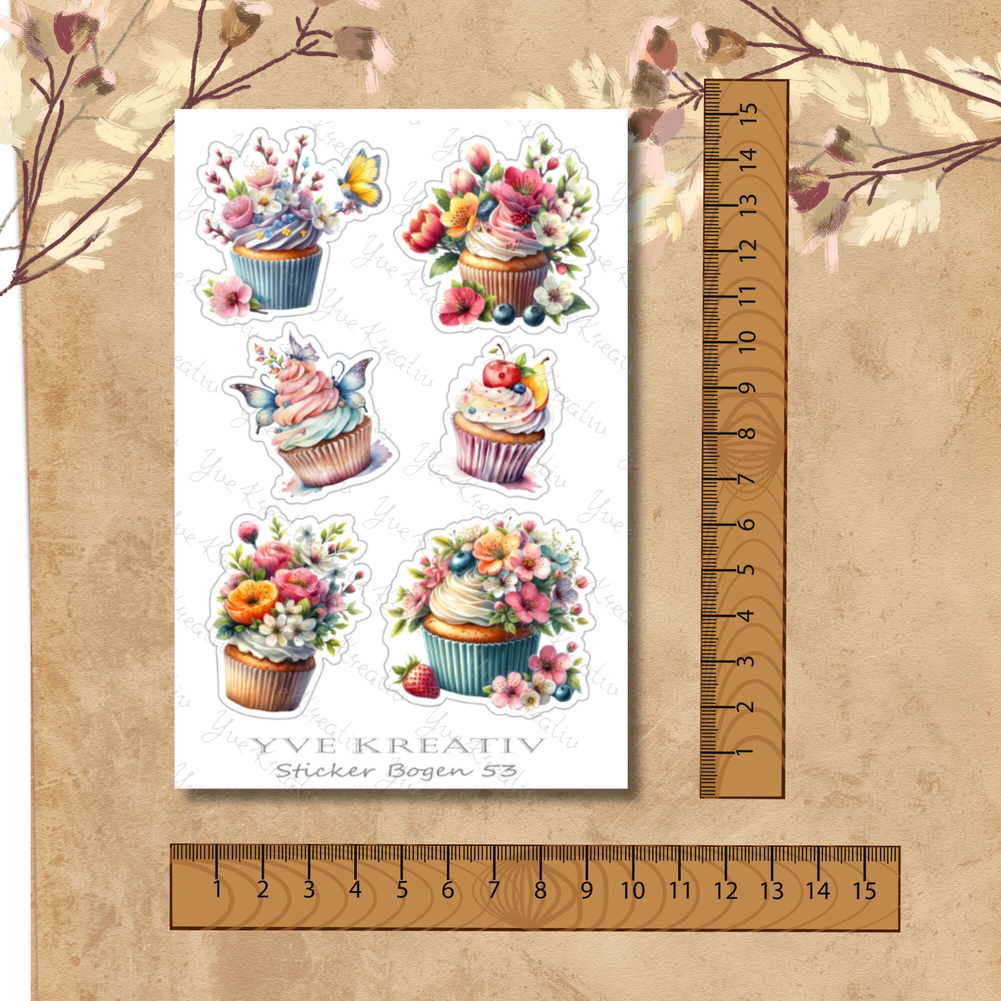 Sticker Bogen, Aufkleber, Cupcake, Muffin | Sticker Set - 3 Stickerbogen zur Auswahl in Weiß - Transparent - Matt - Glanz#SBA6