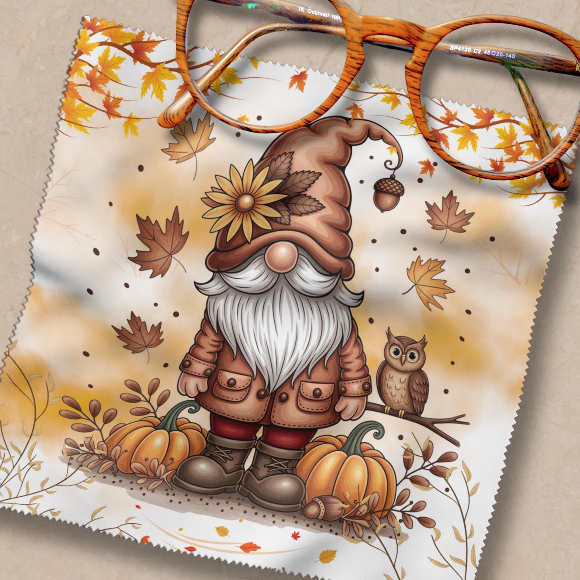 Brillenputztuch Wichtel Herbst Gnom bedrucktes Mikrofasertuch für Brille Display Handy Sonnenbrille Größe 15x15 cm oder 20x20 cm #SA15