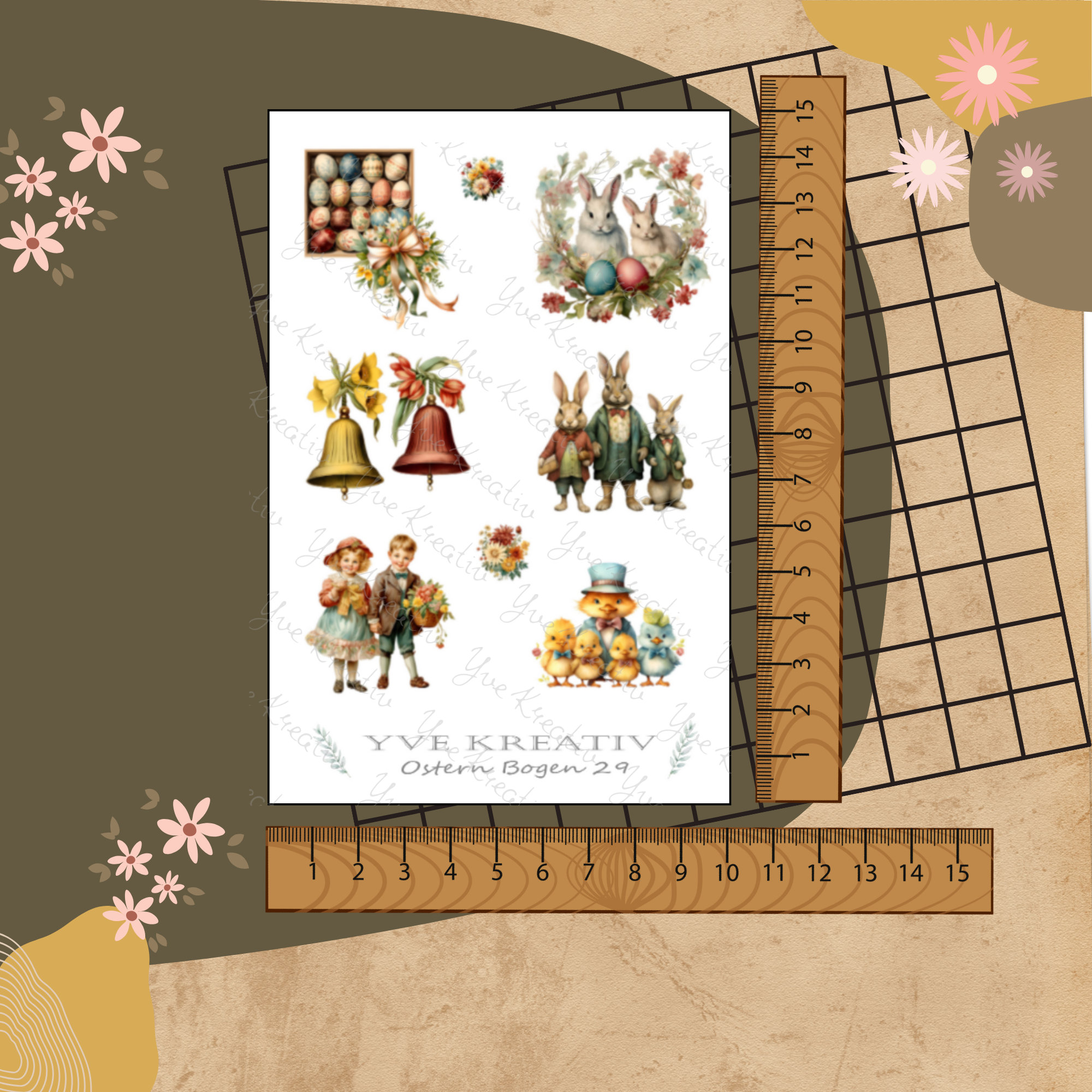 Sticker Bogen " Ostern - Nostalgie Vintage " | Sticker Set - Aufkleber 3 Stickerbogen zur Auswahl in Weiß - Transparent - Matt - Glanz #SBA6