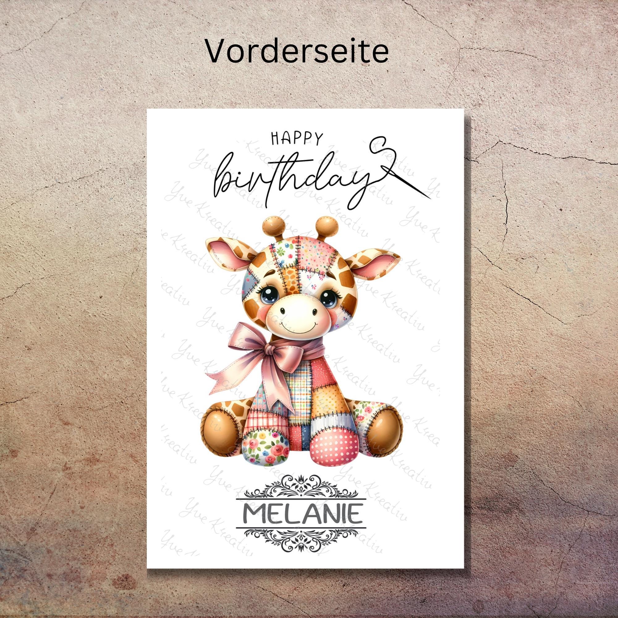Postkarte personalisiert mit Namen Grußkarte Happy Birthday Karte Geburtstag Geburtstagskarte I Patchwork Giraffe #PHO
