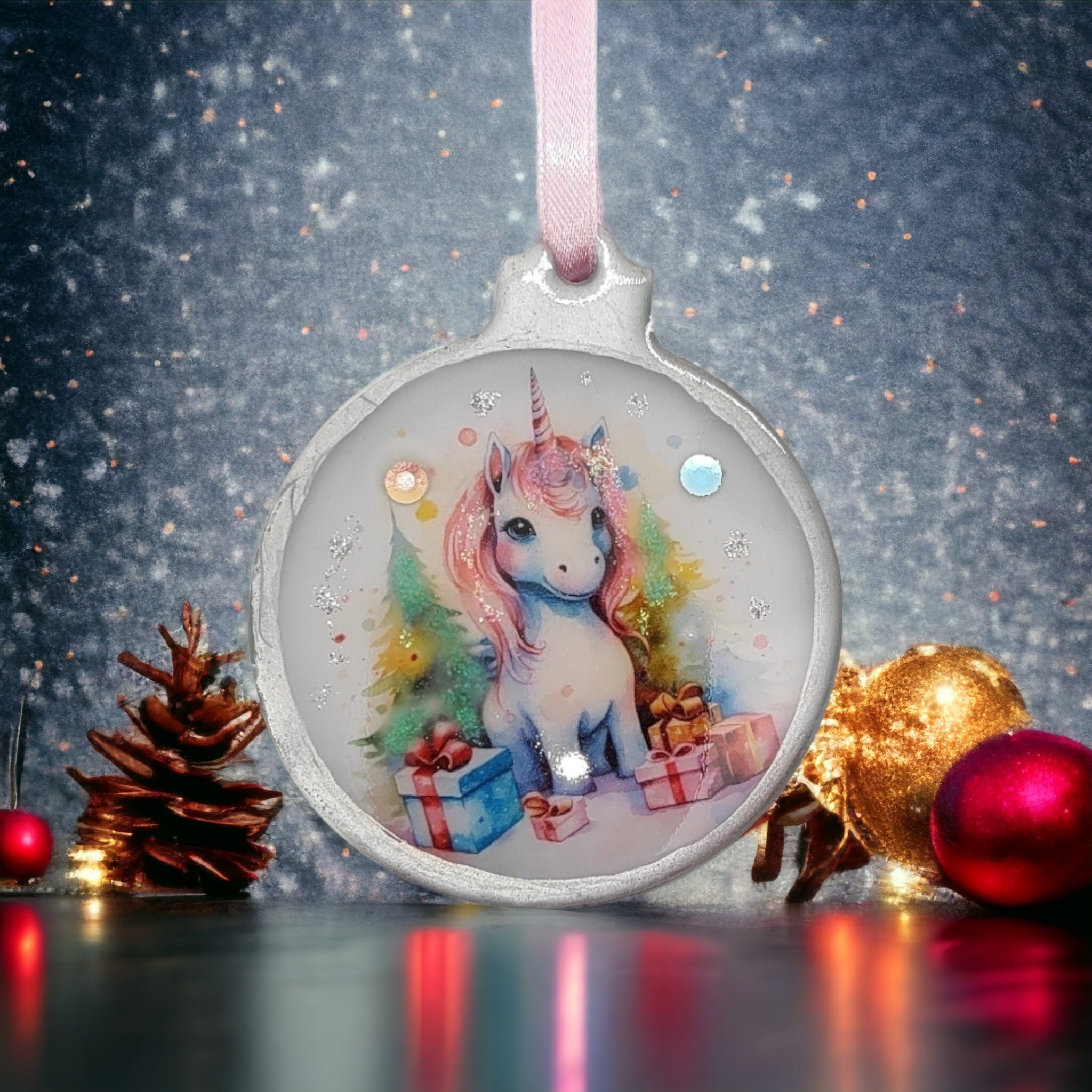 Weihnachtskugel Weihnachtsschmuck Baumanhänger Christmas Ornaments Weihnachten Baumkugel  Motiv "Einhorn"  #1606567308