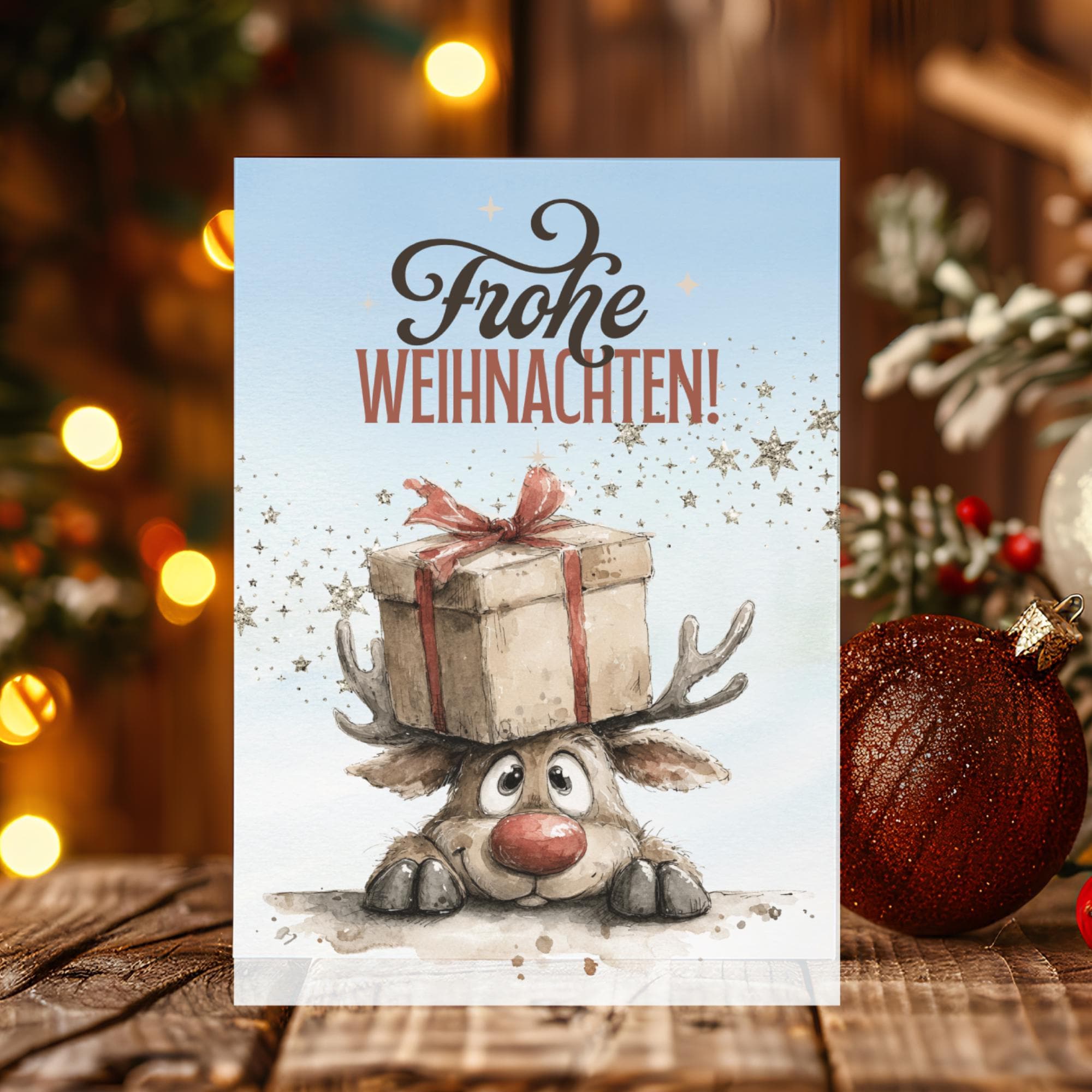 Postkarte Lustiges Rentier Grußkarte Karte zu Weihnachten Wintergrußkarte Weihnachtskarte Geschenkkarte Hochglanz Karte A6 #PWE201