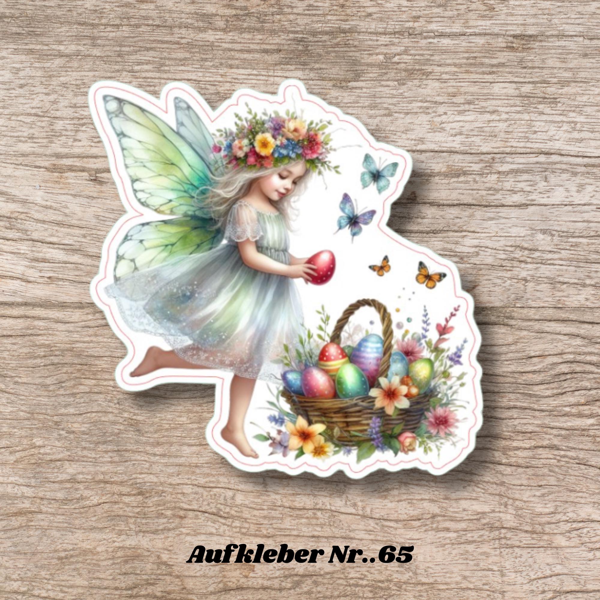 Aufkleber Ostern großer 8 cm Sticker Feen Fantasy Deko Geschenkaufkleber romantisch - zur Auswahl in Weiß oder Transparent  #SEG8