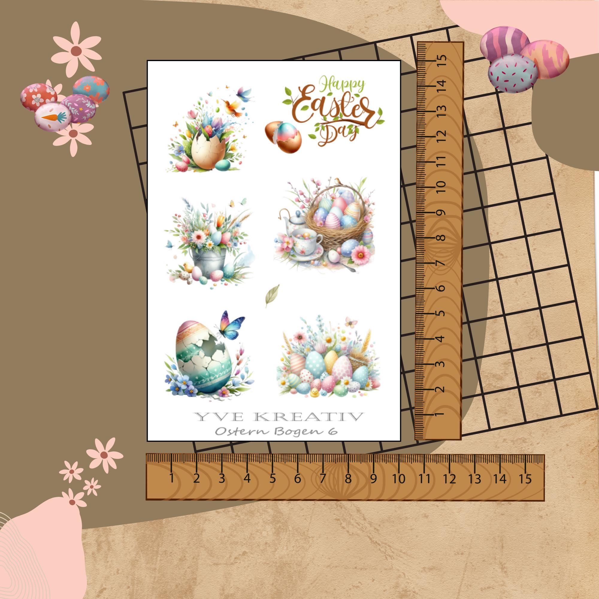 Sticker Bogen " Ostern - Nostalgie" | Sticker Set - Aufkleber 3 Stickerbogen zur Auswahl in Weiß - Transparent - Matt - Glanz #SBA6