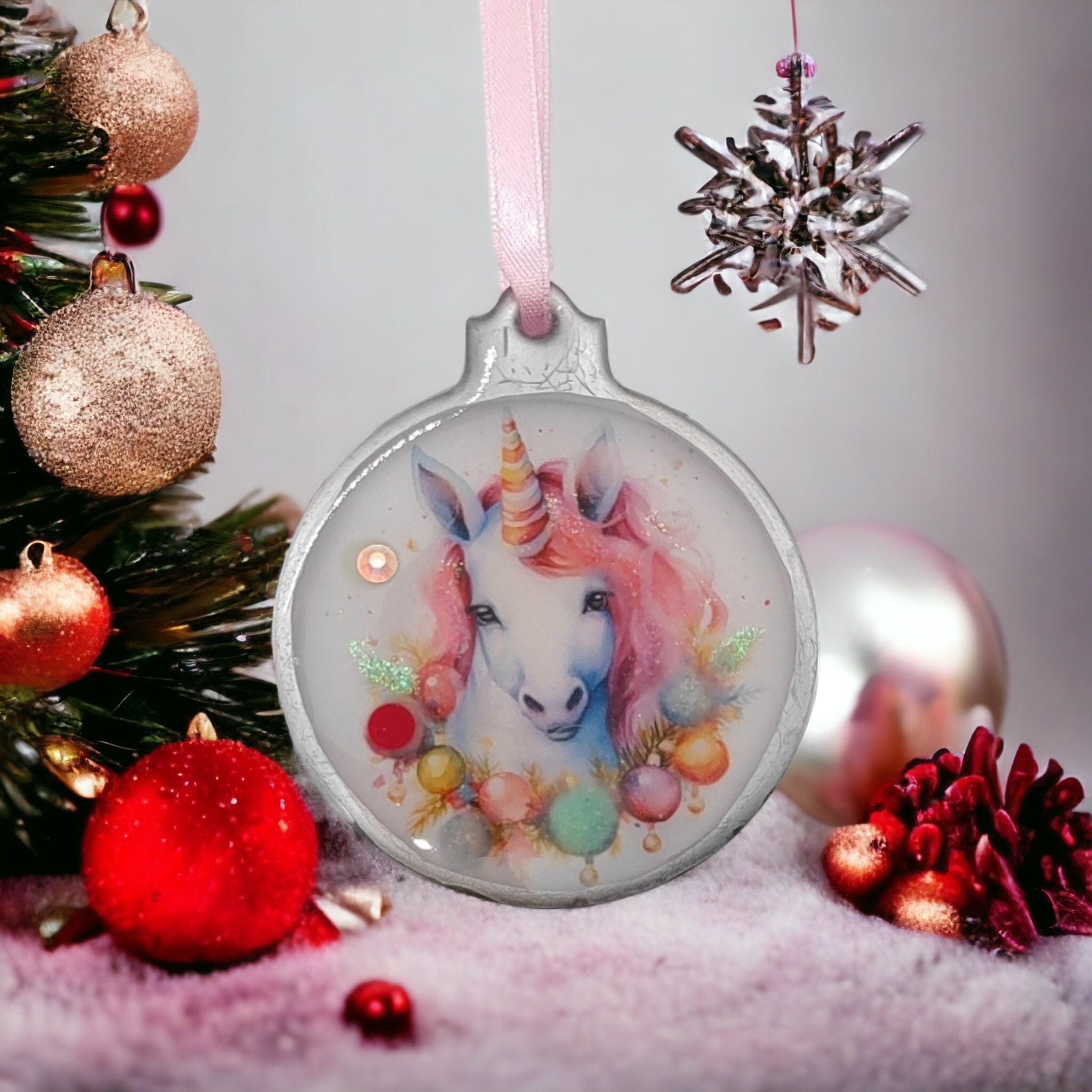 Weihnachtskugel Weihnachtsschmuck Baumanhänger Christmas Ornaments Weihnachten Baumkugel  Motiv "Einhorn"  #1606566274