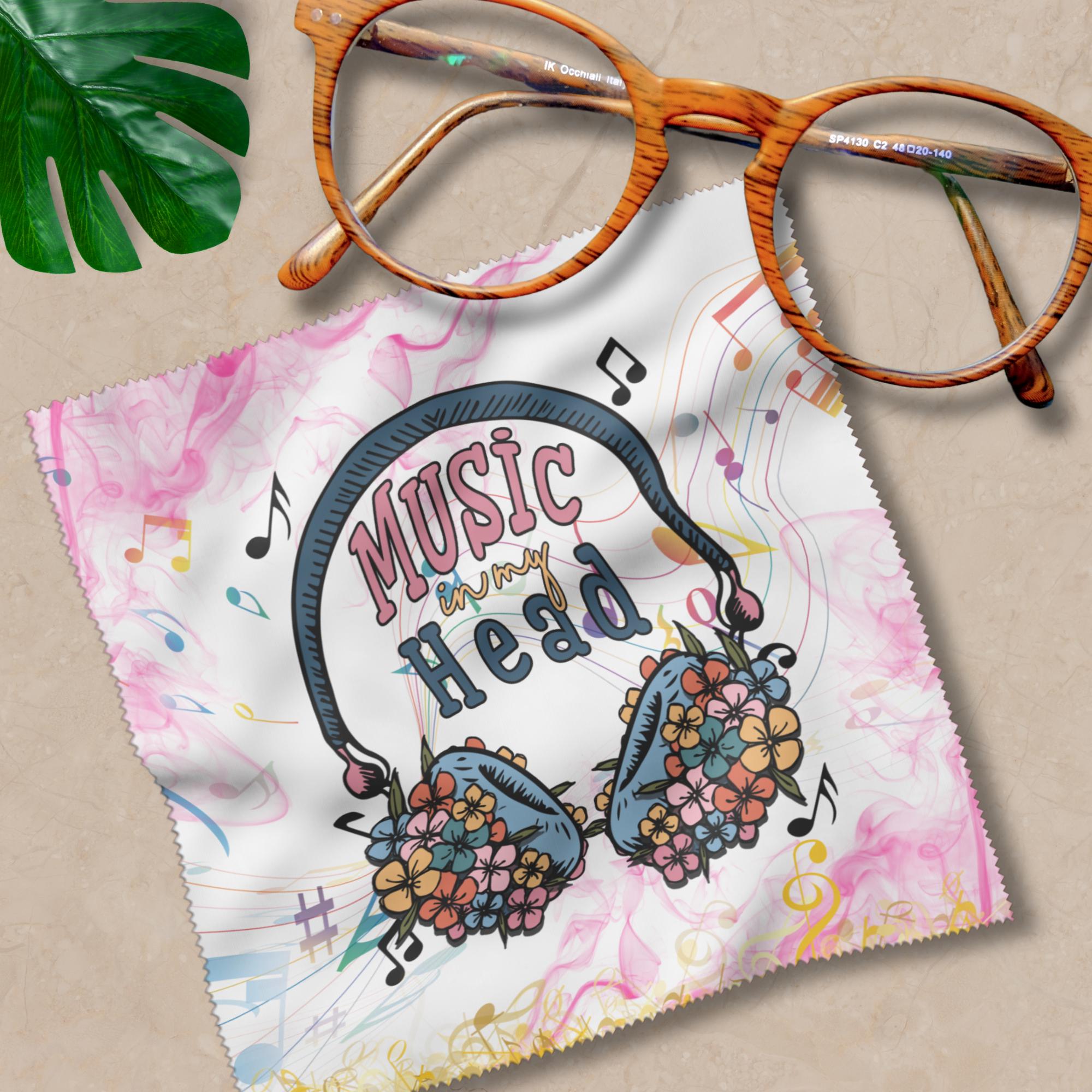 Brillenputztuch Musik Kopfhörer bedrucktes Mikrofasertuch für Sonnenbrille Display Handy Musiker Geschenk Musikerliebhaber #MC3