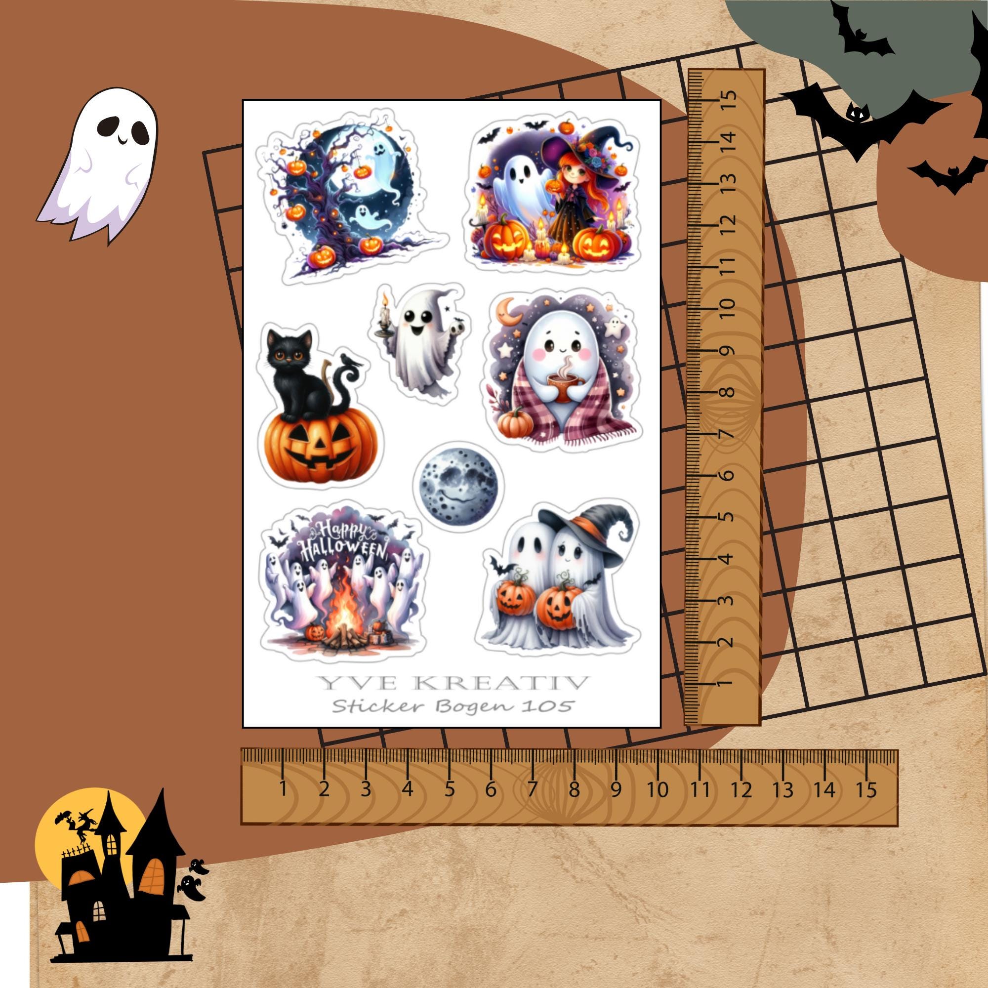 Halloween Stickerbogen, Grusel Aufkleber, Kürbis und Vampire Sticker Set, 3 Bögen zur Auswahl in Weiß - Transparent - Matt - Glanz  #SBA6