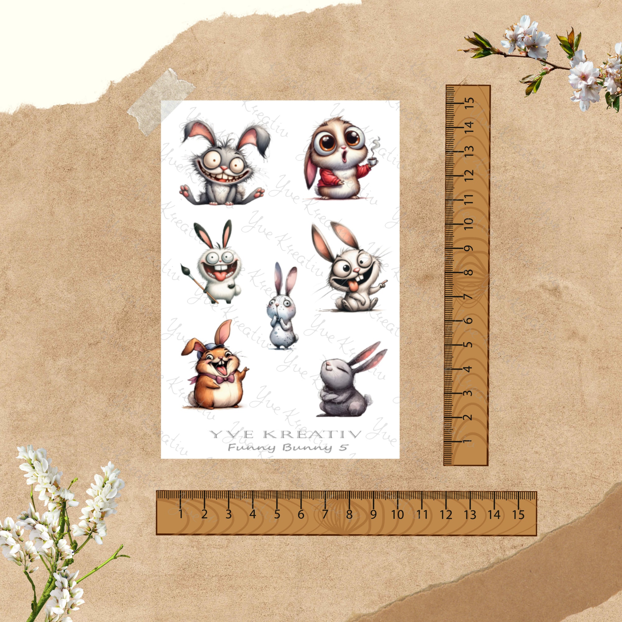 Sticker Bogen - "Funny Bunny" Häschen | Sticker Set - Journal Sticker - Aufkleber 3 Stickerbogen zur Auswahl in Weiß oder Transparent