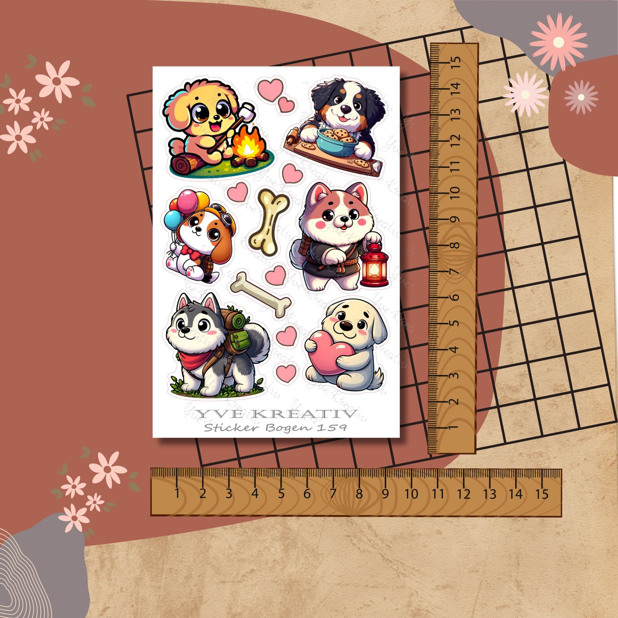 Aufkleber, Sticker Bogen, Hunde, Kawaii Dogs| Sticker Set - 3 Stickerbogen zur Auswahl in Weiß - Transparent - Matt - Glanz #SBA6