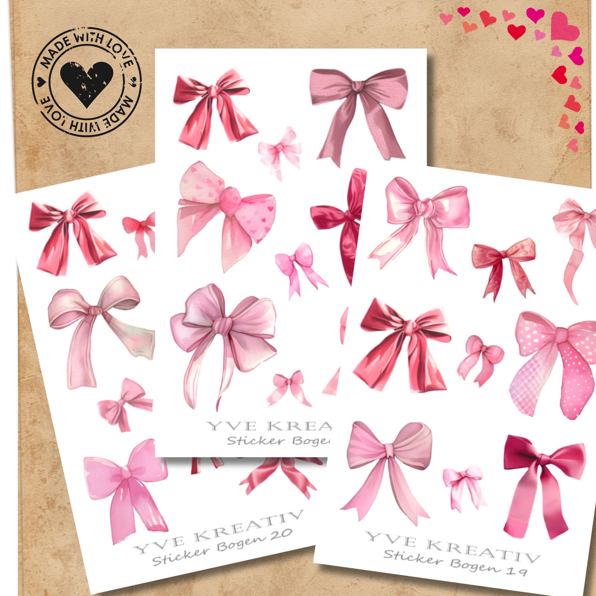 Aufkleber Schleifen rosa rot Sticker Bogen Set 3 Stickerbogen zur Auswahl in Weiß - Transparent - Matt - Glanz #SBA6 Aufkleber Schleifen rosa rot Sticker Bogen Set 3 Stickerbogen zur Auswahl in Weiß - Transparent - Matt - Glanz #SBA6
