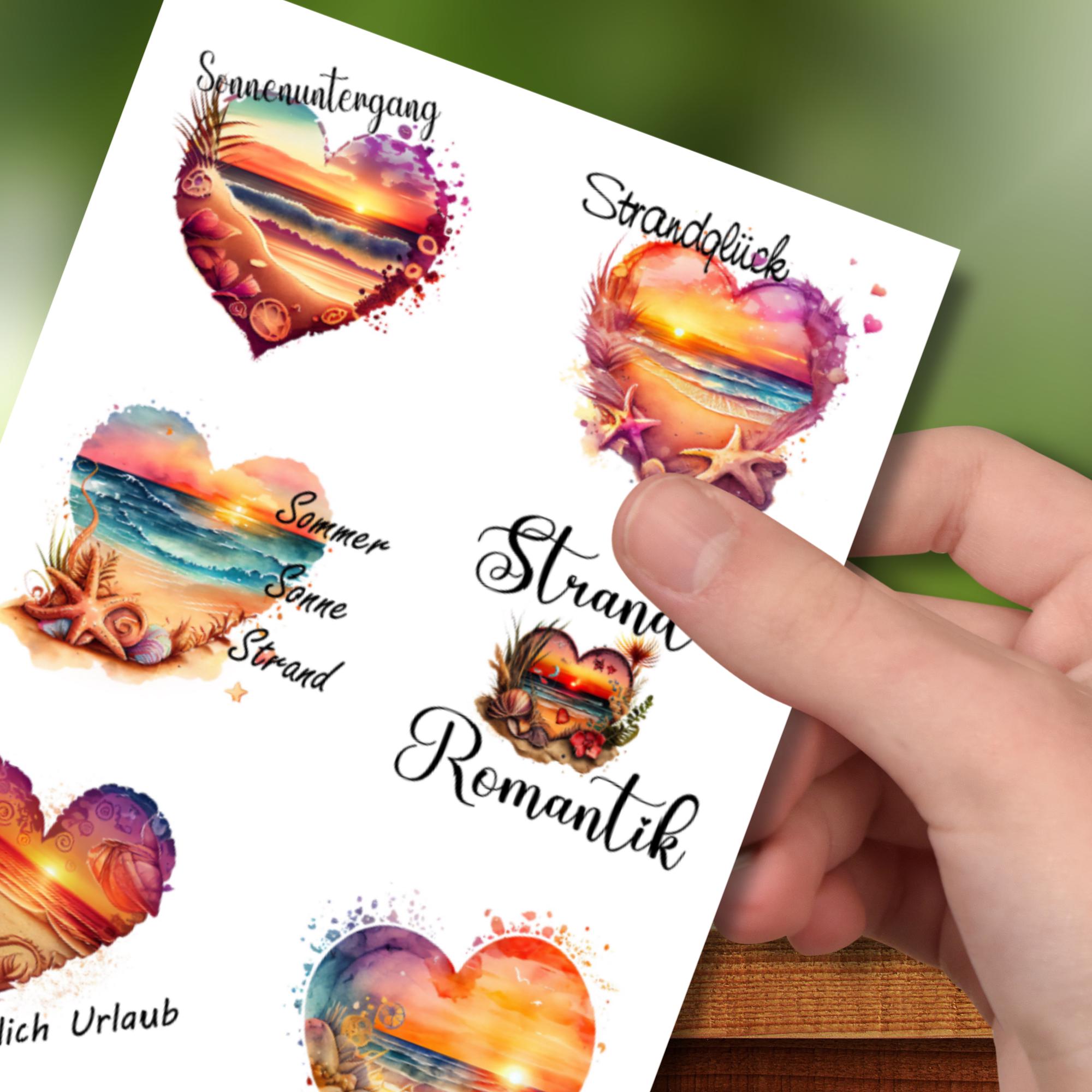 Sticker Bogen Aufkleber Urlaub Strand Sonnenuntergang Stickerbogen in Weiß Transparent Matt oder Glanz #SBA6 Sticker Bogen Aufkleber Urlaub Strand Sonnenuntergang Stickerbogen in Weiß Transparent Matt oder Glanz #SBA6