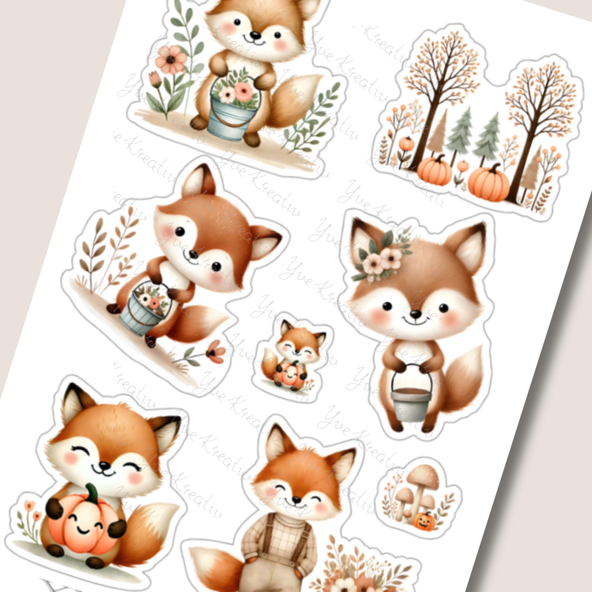 Aufkleber Waldtiere Stickerbogen Herbst Halloween Sticker Set - 3 Bögen zur Auswahl in Weiß - Transparent - Matt - Glanz  #SBA6