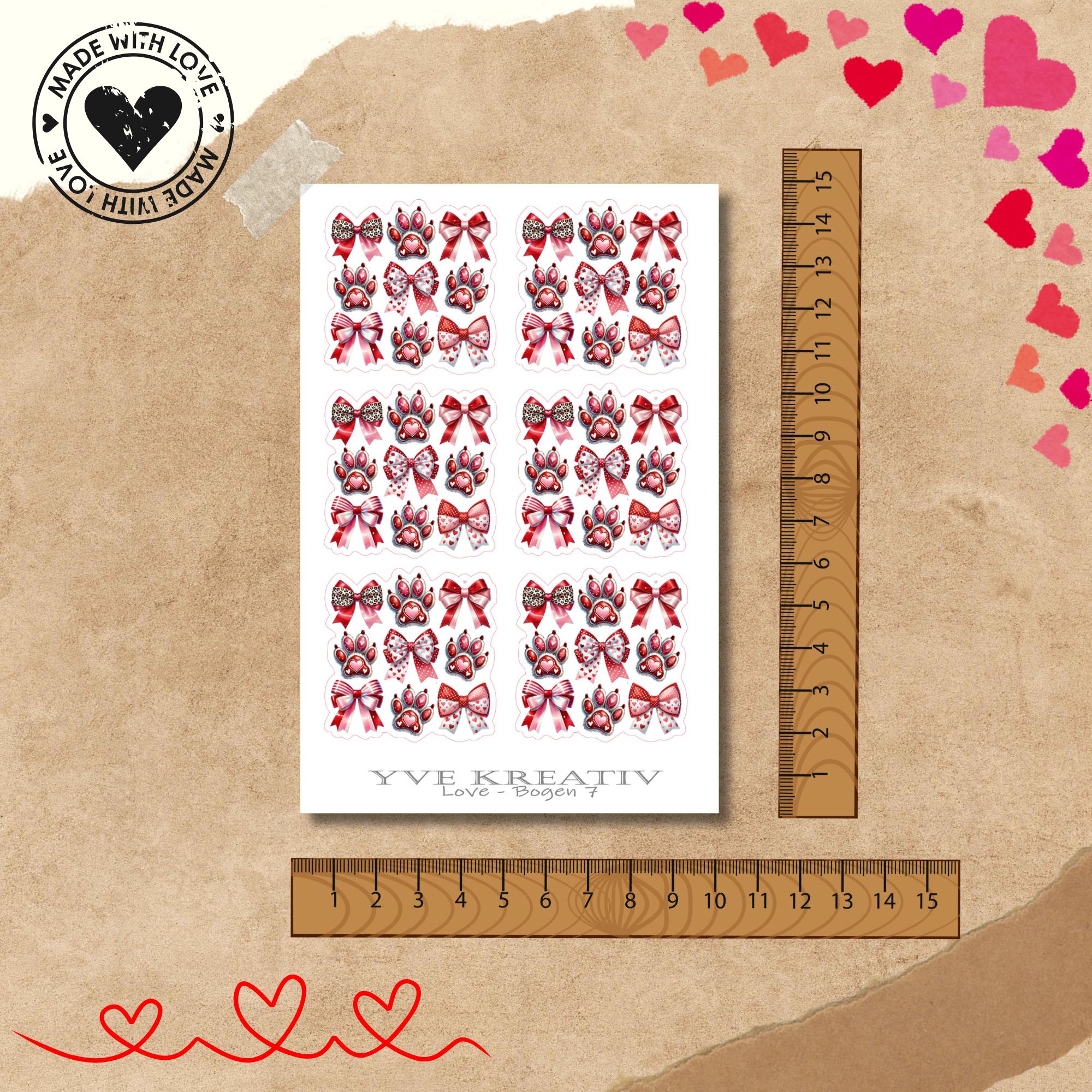 Aufkleber Sticker " Herzen - Pfoten - Schleifen " | Sticker Set - 3 Stickerbogen zur Auswahl in Weiß - Transparent - Matt - Glanz  #SBA6