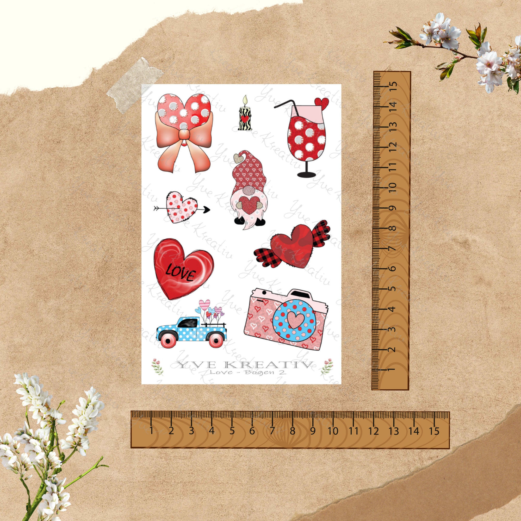 Sticker Bogen - Love | Sticker Set - Journal Sticker - Aufkleber 2 Bögen zur Auswahl