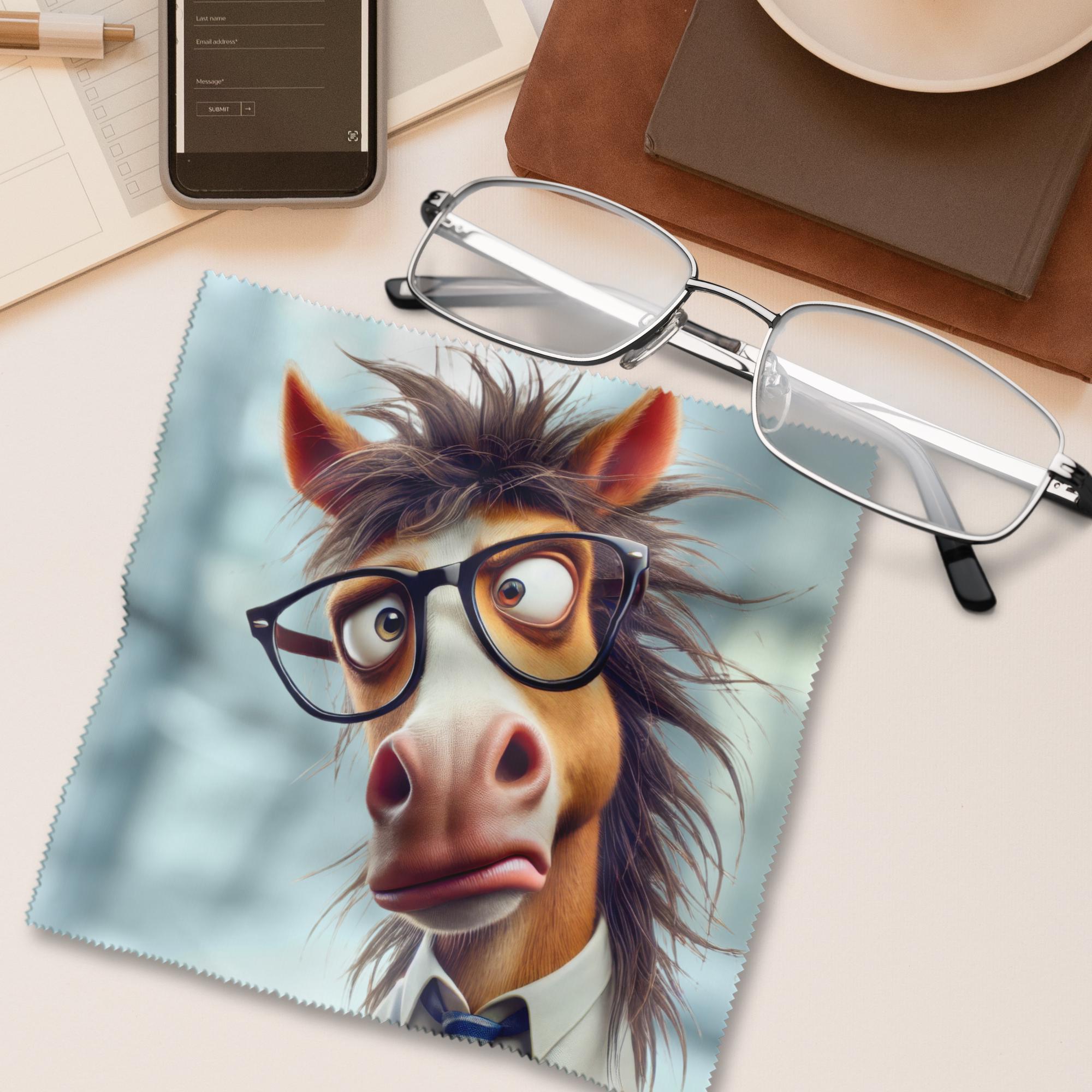 Brillenputztuch Pferd mit Brille bedrucktes Mikrofasertuch für Sonnenbrille Display Handy Geschenk Kollege Mitbringsel Chef #TI47
