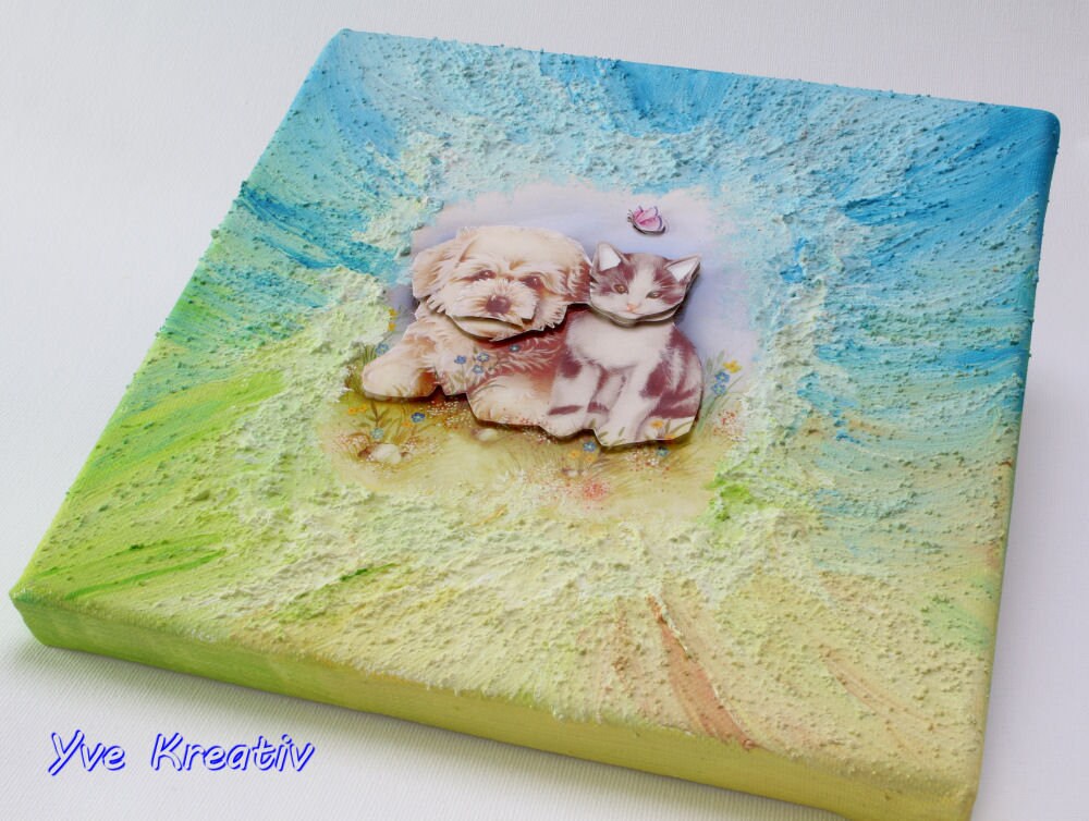 Bild auf Leinwand / Keilrahmen "Hund mit Katze"