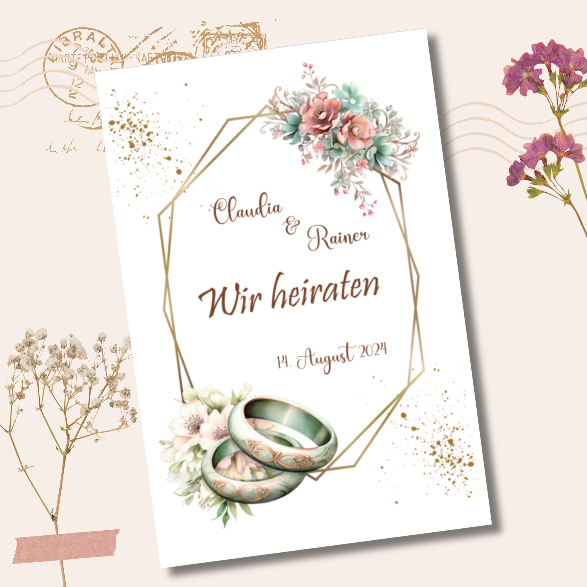 Hochzeitskarte personalisiert, Grußkarte, Postkarte, Karte zur Hochzeit, Karten zur Bekanntgabe Eurer Hochzeit, Hochzeitsankündigung  #PLS