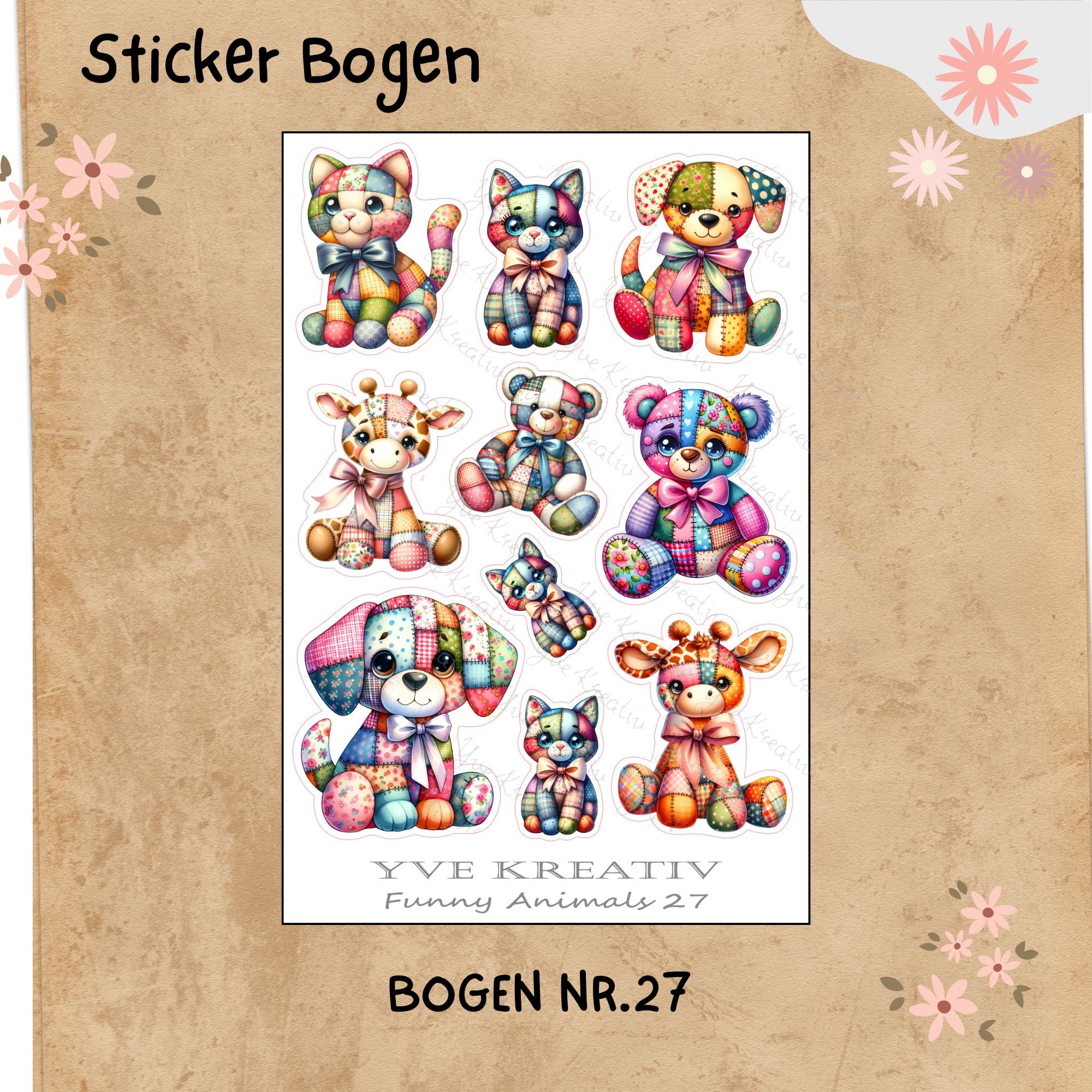 Aufkleber SET Patchwork Tiere I Süße Sticker I Stickerbogen  -  Weiß - Transparent - Matt - Glanz #SBA6