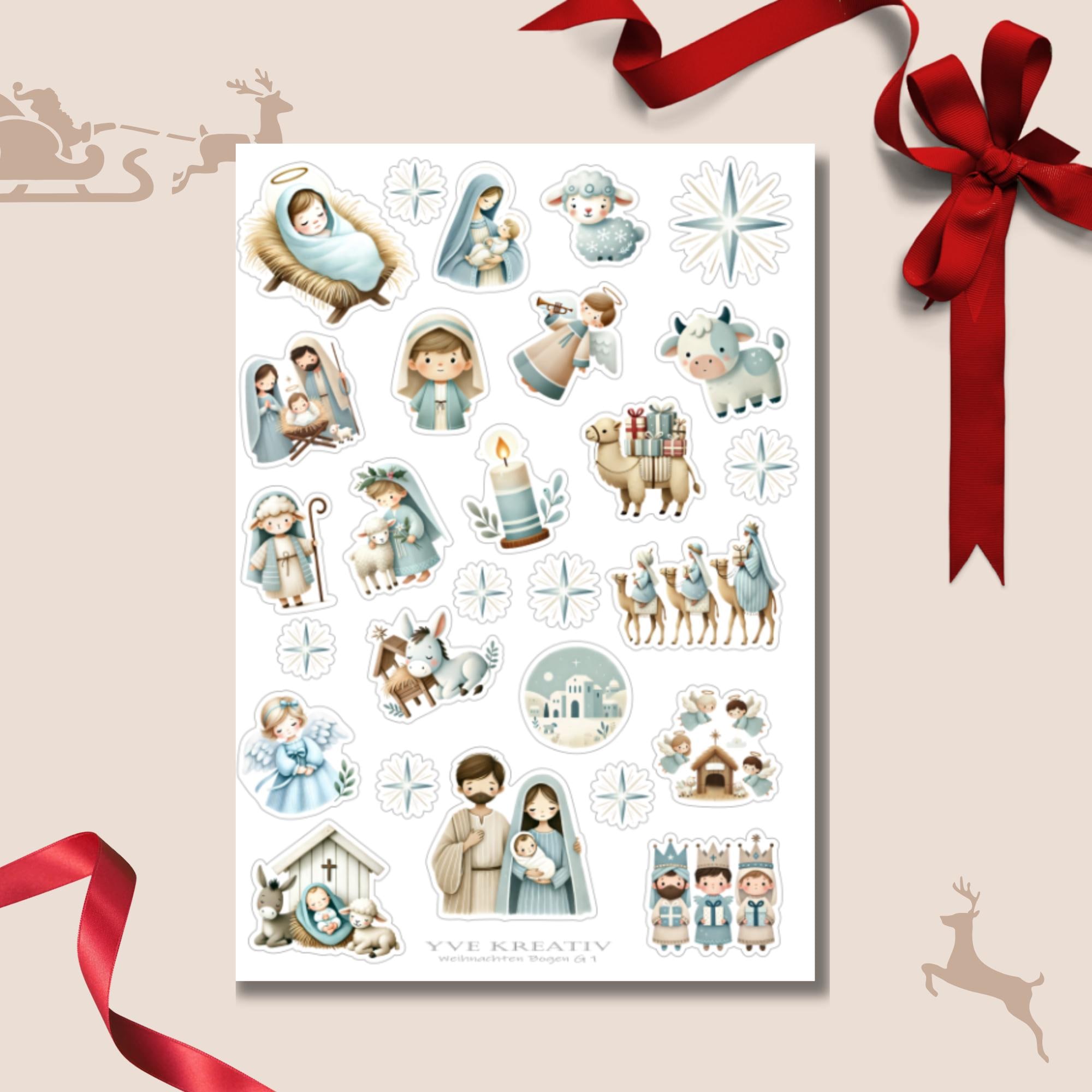 Weihnachtsaufkleber Stickerbogen 16x24 cm "Weihnachten Krippe" |  Aufkleber Sticker zur Auswahl in Weiß - Transparent - Matt - Glanz  #SBA5