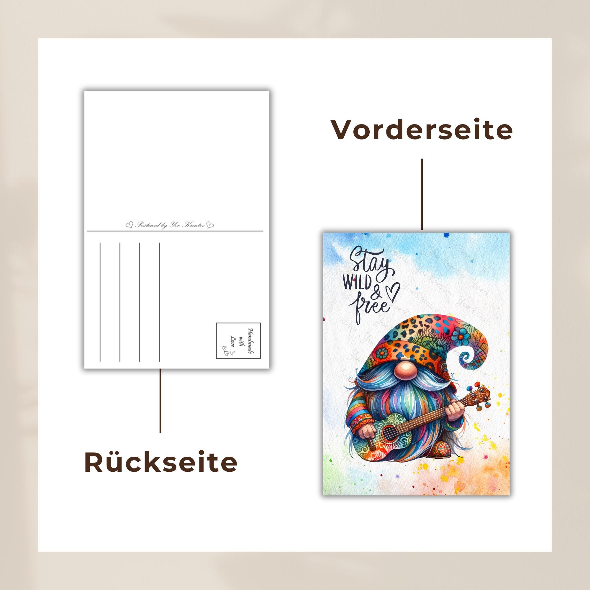 Postkarte Wichtel Grußkarte Regenbogen Karte Geburtstag Motivation Aufmunterung Mitbringsel Freund Gitarrenspieler Geschenk Musiker #PLS