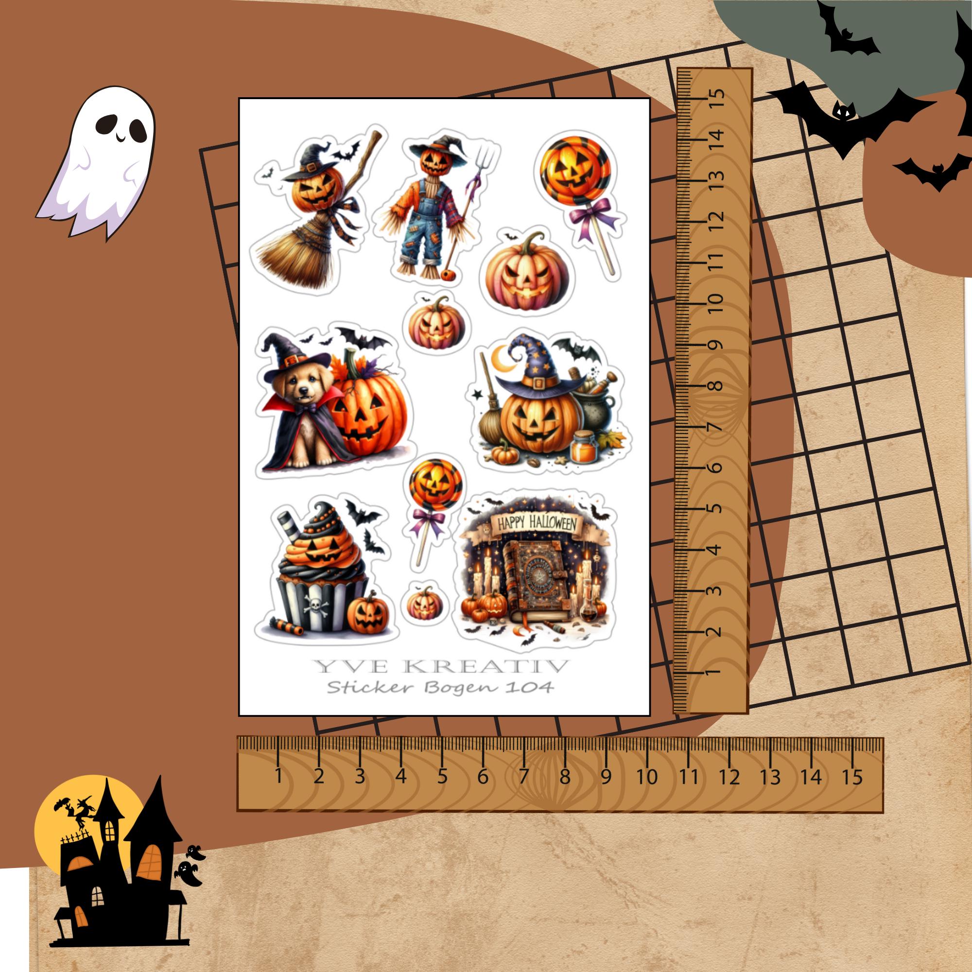 Halloween Sticker Bogen, Grusel Aufkleber, Kürbis und Vampire Set, 3 Stickerbogen zur Auswahl in Weiß - Transparent - Matt - Glanz  #SBA6