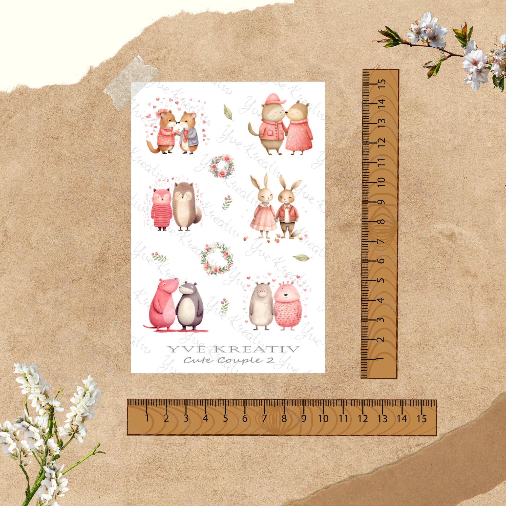 Sticker Bogen - Cute Couple | Sticker Set - Journal Sticker - Aufkleber 4 Bögen zur Auswahl in Weiß oder Transparent