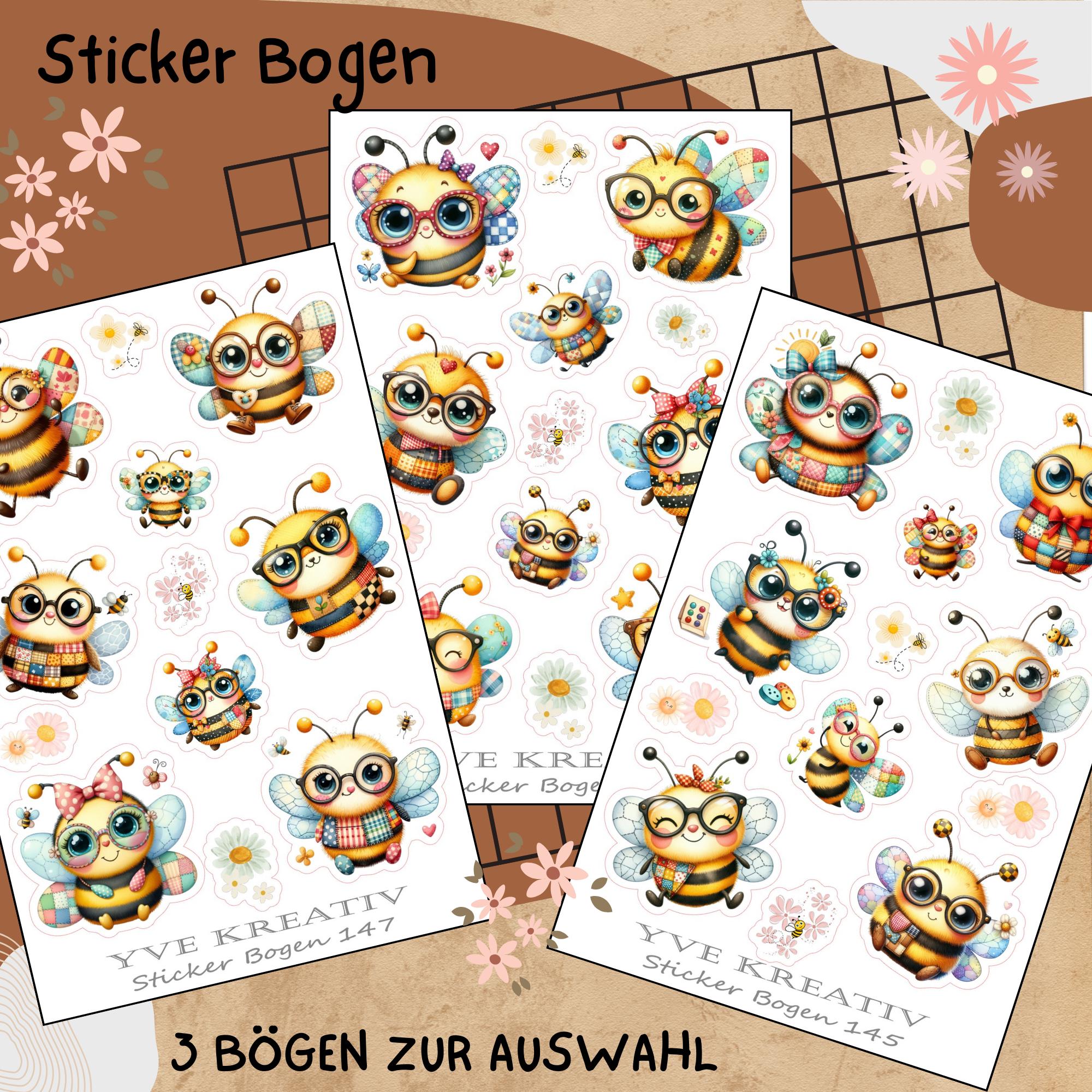 Aufkleber, Sticker Bogen, Bienen, Bienchen | Sticker Set - 3 Stickerbogen zur Auswahl in Weiß - Transparent - Matt - Glanz  #SBA6