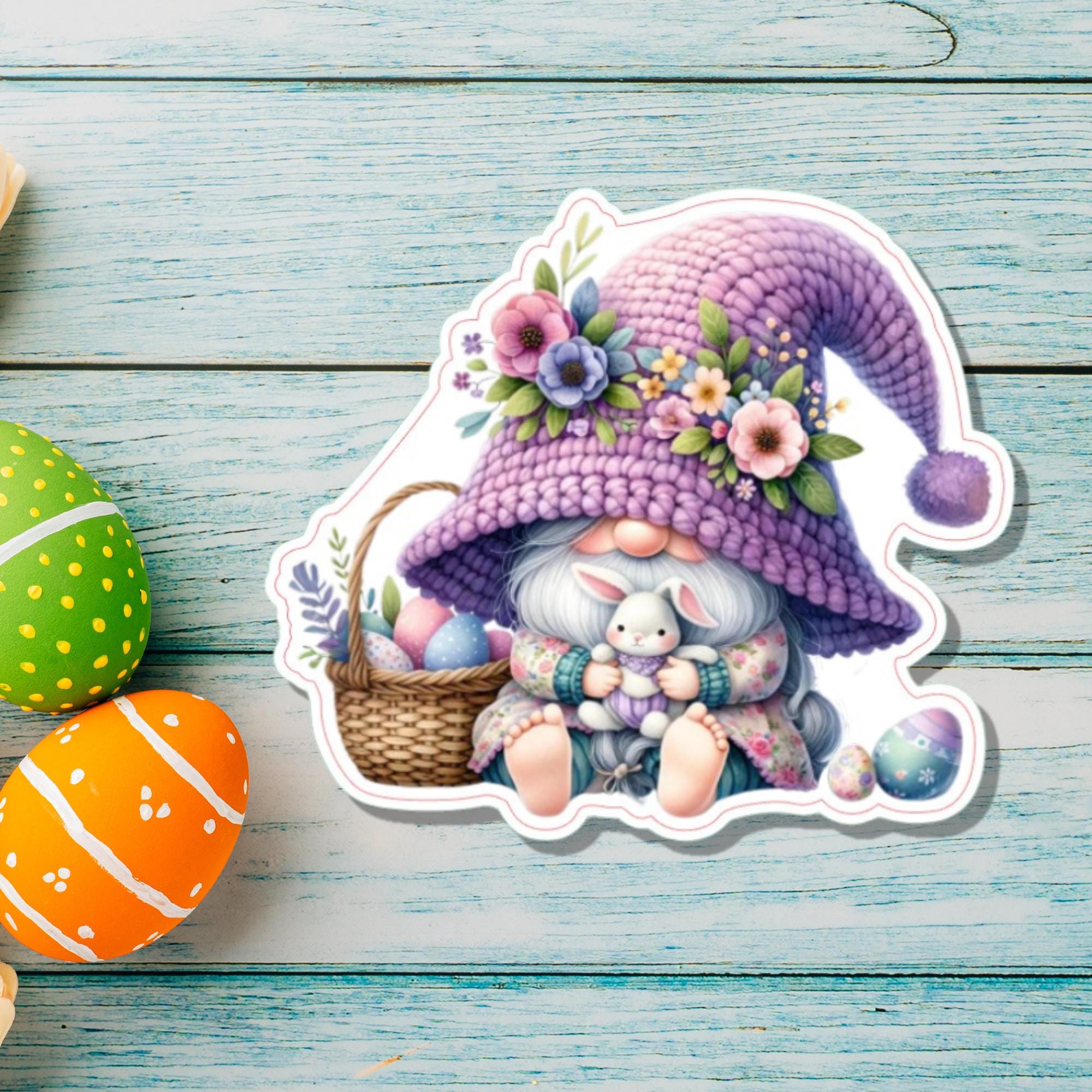 Aufkleber Ostern großer 8 cm Sticker Lila Wichtel Deko Geschenkaufkleber Oster Gnom Zwerg - zur Auswahl in Weiß oder Transparent  #SEG8