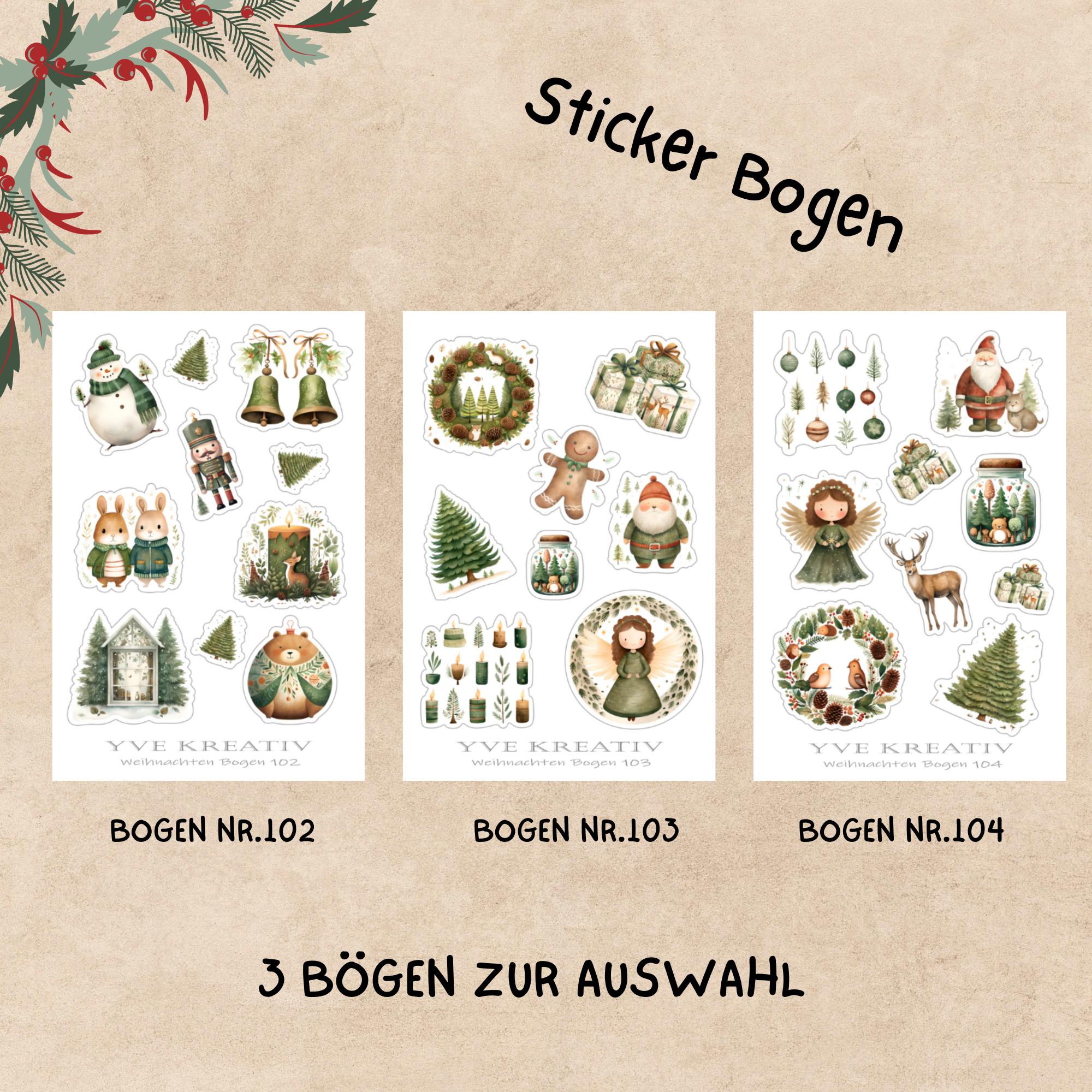 Aufkleber Weihnachtssticker Bogen | Sticker Set - 3 Stickerbogen zur Auswahl in Weiß - Transparent - Matt - Glanz  #SBA6