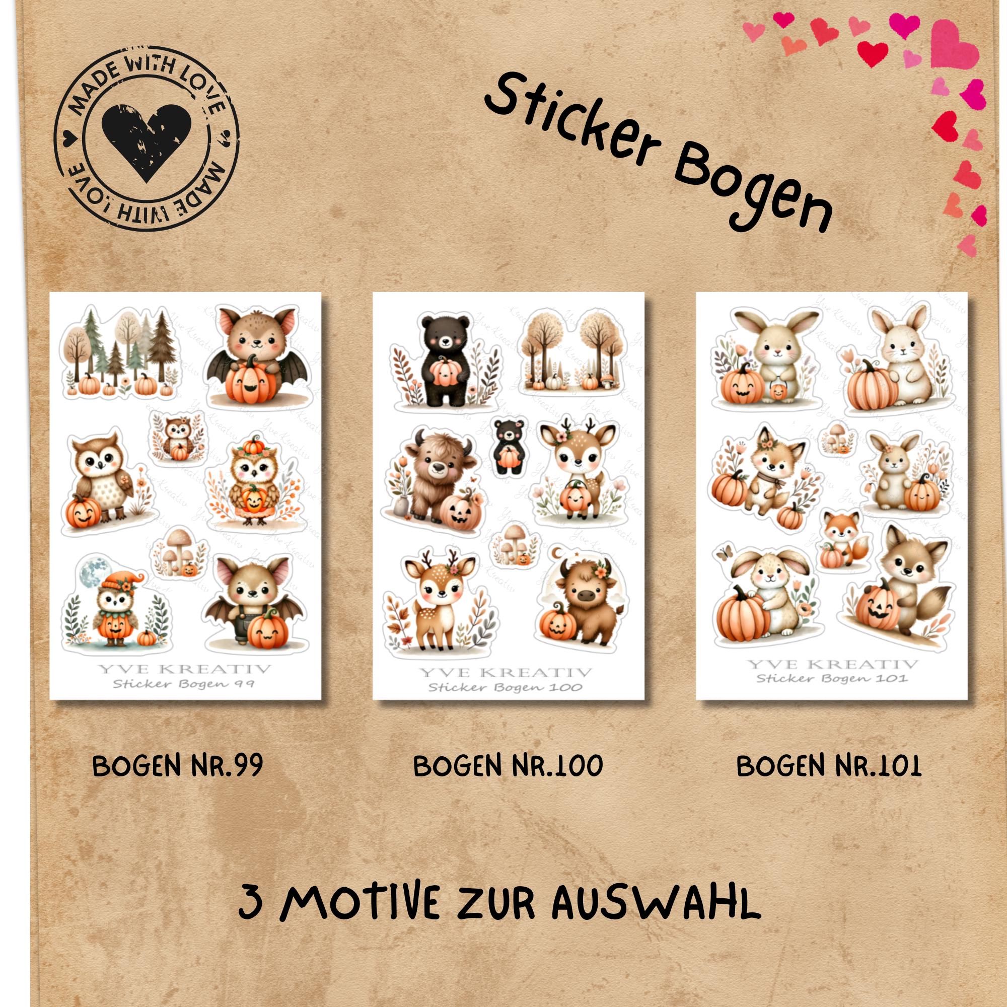 Aufkleber Waldtiere Stickerbogen Herbst Halloween Sticker Set - 3 Bögen zur Auswahl in Weiß - Transparent - Matt - Glanz #SBA6 Aufkleber Waldtiere Stickerbogen Herbst Halloween Sticker Set - 3 Bögen zur Auswahl in Weiß - Transparent - Matt - Glanz #SBA6
