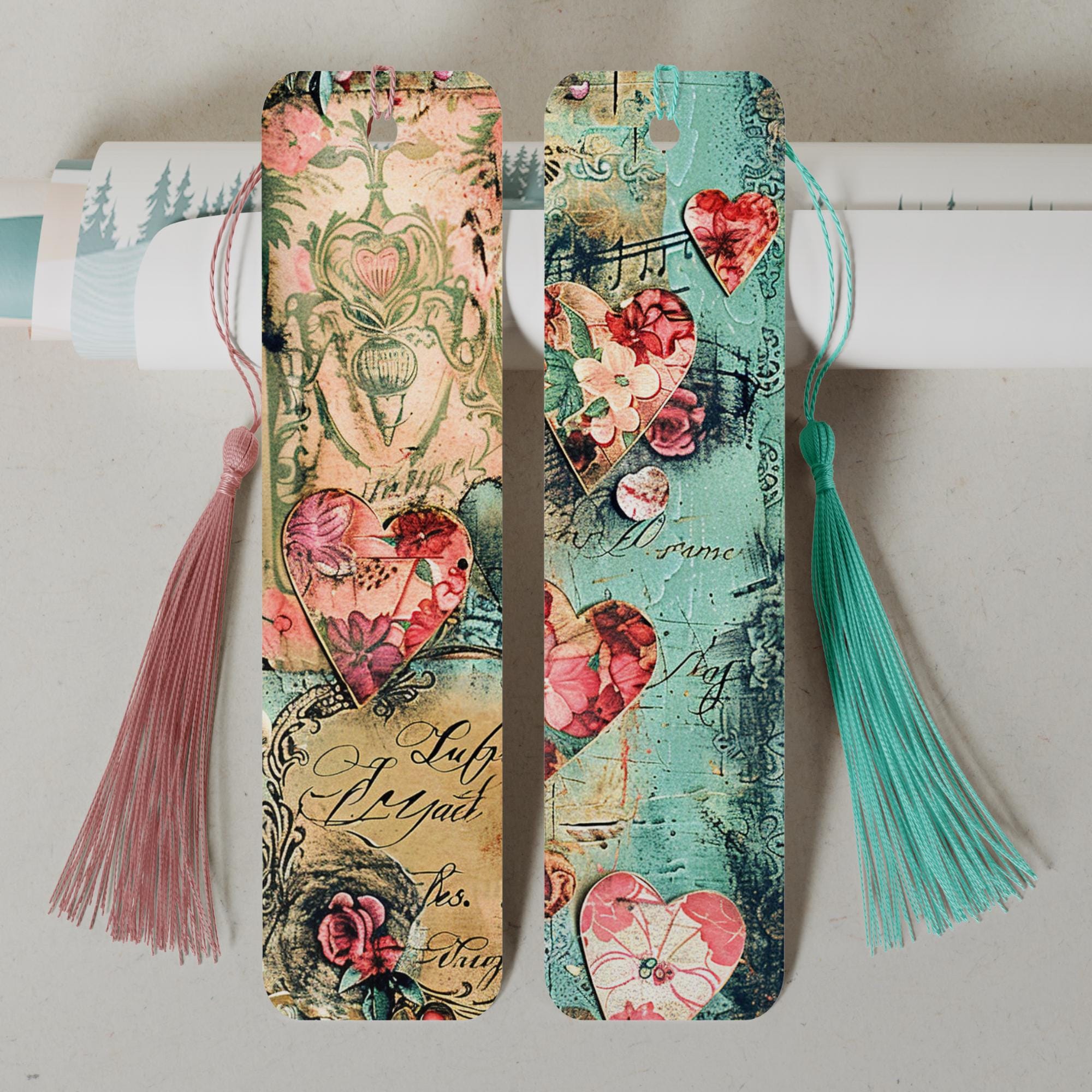 Lesezeichen aus Metall Herzen Mintgrün Rosa Geschenk Hochzeit Bücherzeichen Mitbringsel Verlobung Bookmark - 3 Motive zur Auswahl  #LEALU