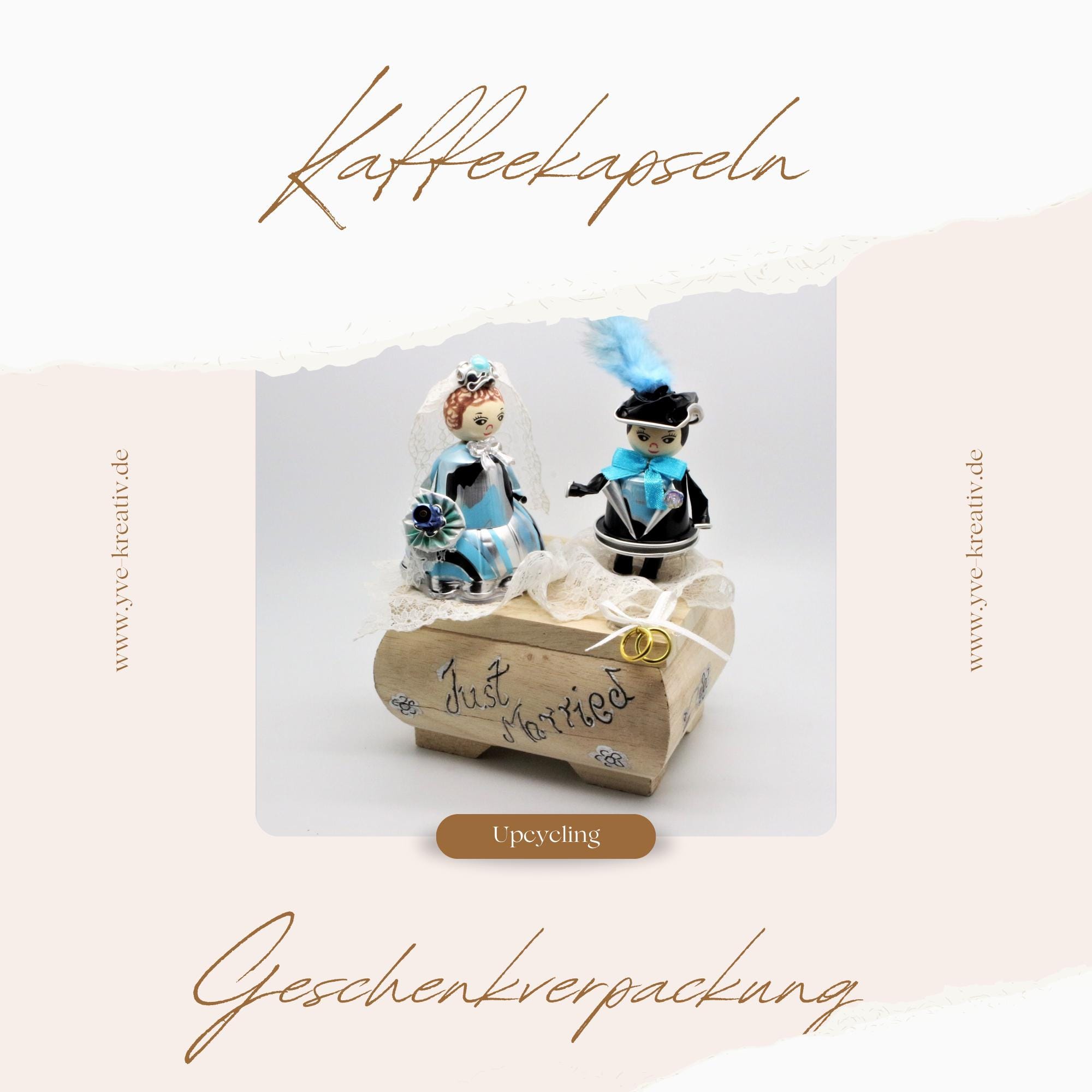 Holztruhe Holzkiste Schatzkiste Brautpaar Upcycling aus Kaffeekapseln Geldgeschenk Hochzeit Geschenk blau Hochzeitsverpackung #809561271