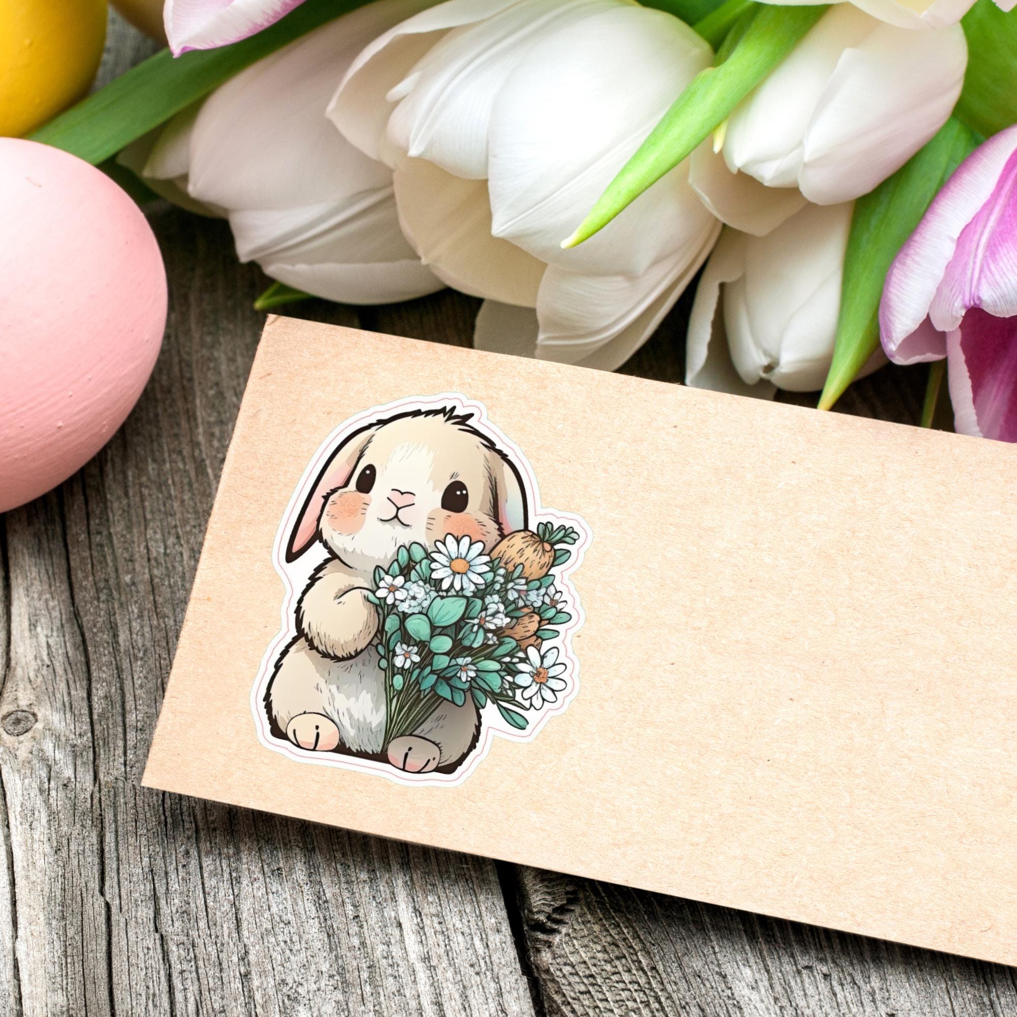 Aufkleber Ostern großer 8 cm Sticker niedliches Häschen Deko Hase Geschenkaufkleber Osterhase - zur Auswahl in Weiß oder Transparent  #SEG8