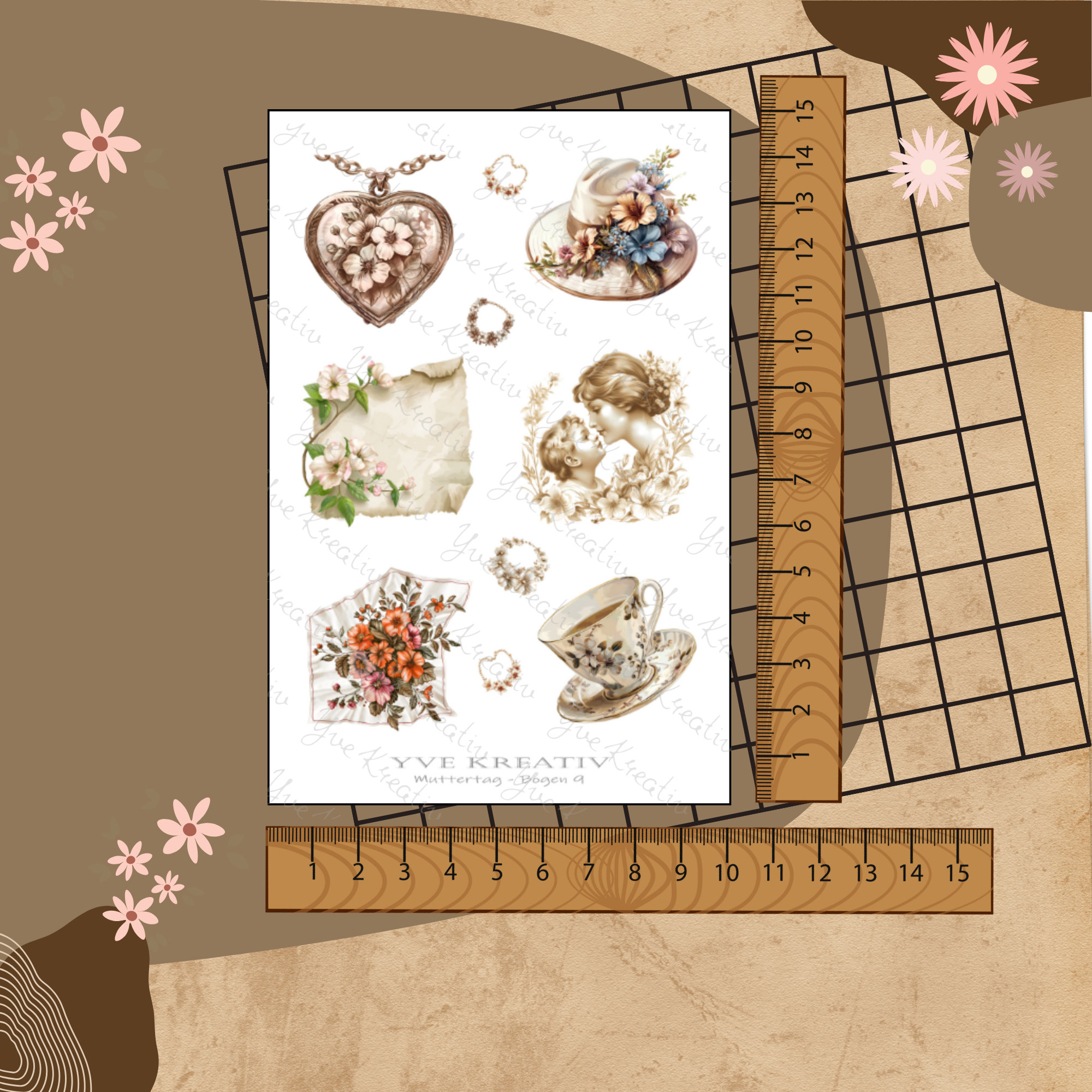 Sticker Aufkleber "Muttertag Nostalgie Vintage" | Sticker Set - 3 Stickerbogen zur Auswahl in Weiß - Transparent - Matt - Glanz #SBA6
